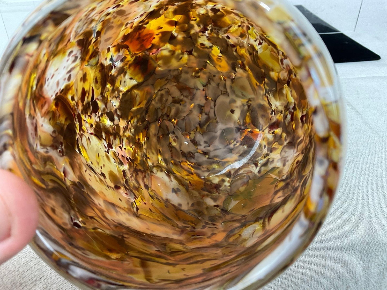 Pair of Lovely Studio Art Glass Pieces, Orange Spiral Pedestal Vase & Yellow/Brown Vase - 5