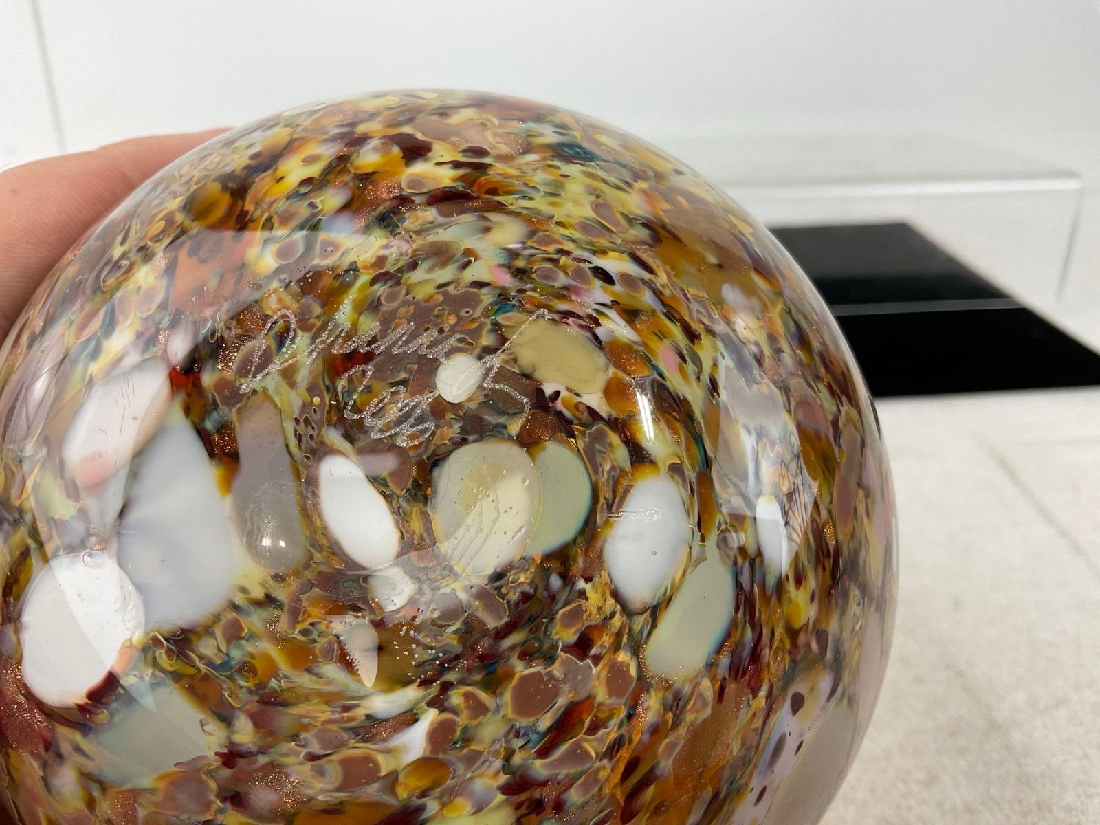 Pair of Lovely Studio Art Glass Pieces, Orange Spiral Pedestal Vase & Yellow/Brown Vase - 6