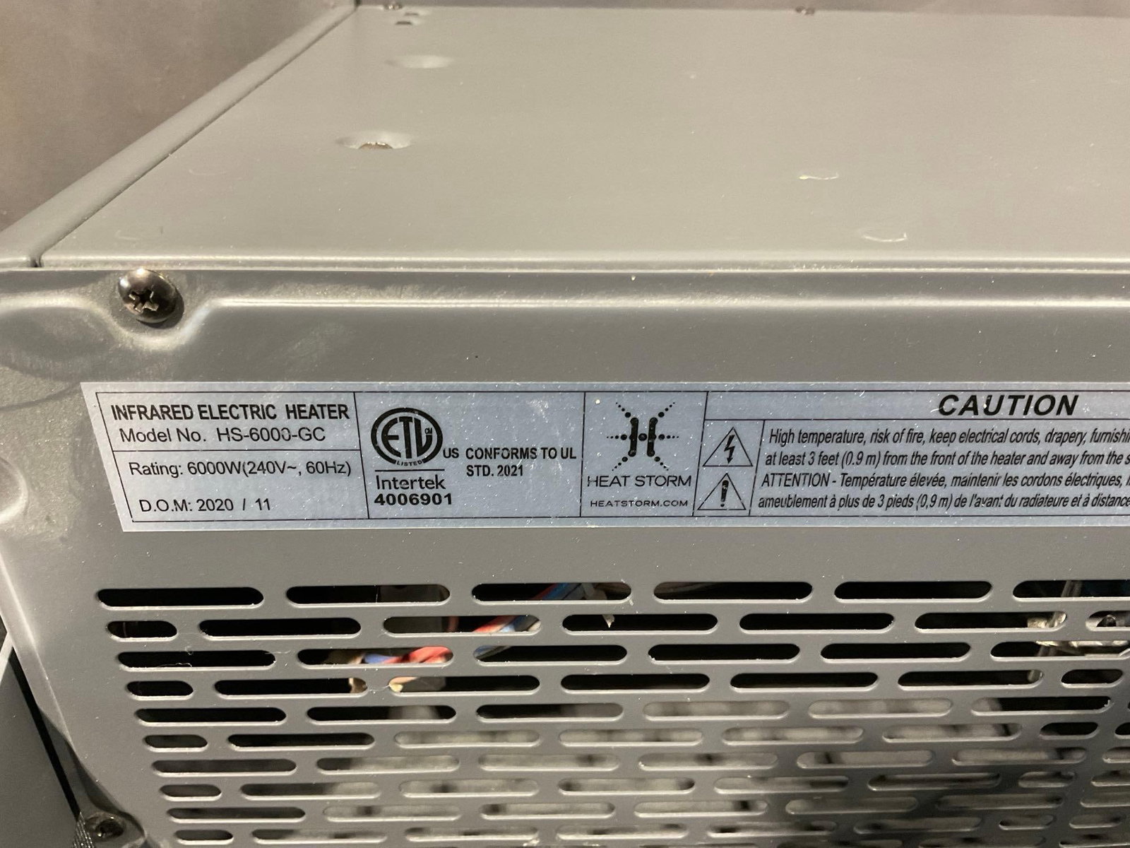 Heat Storm Infrared Electric Heater model no. HS-6000-GC, 240v plug, untested - 5