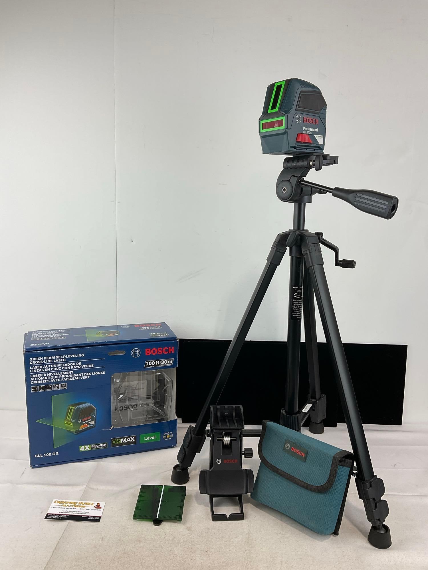 Bosch GLL100GX Green Beam Self-Leveling Cross-Line Laser, & matching Tripod