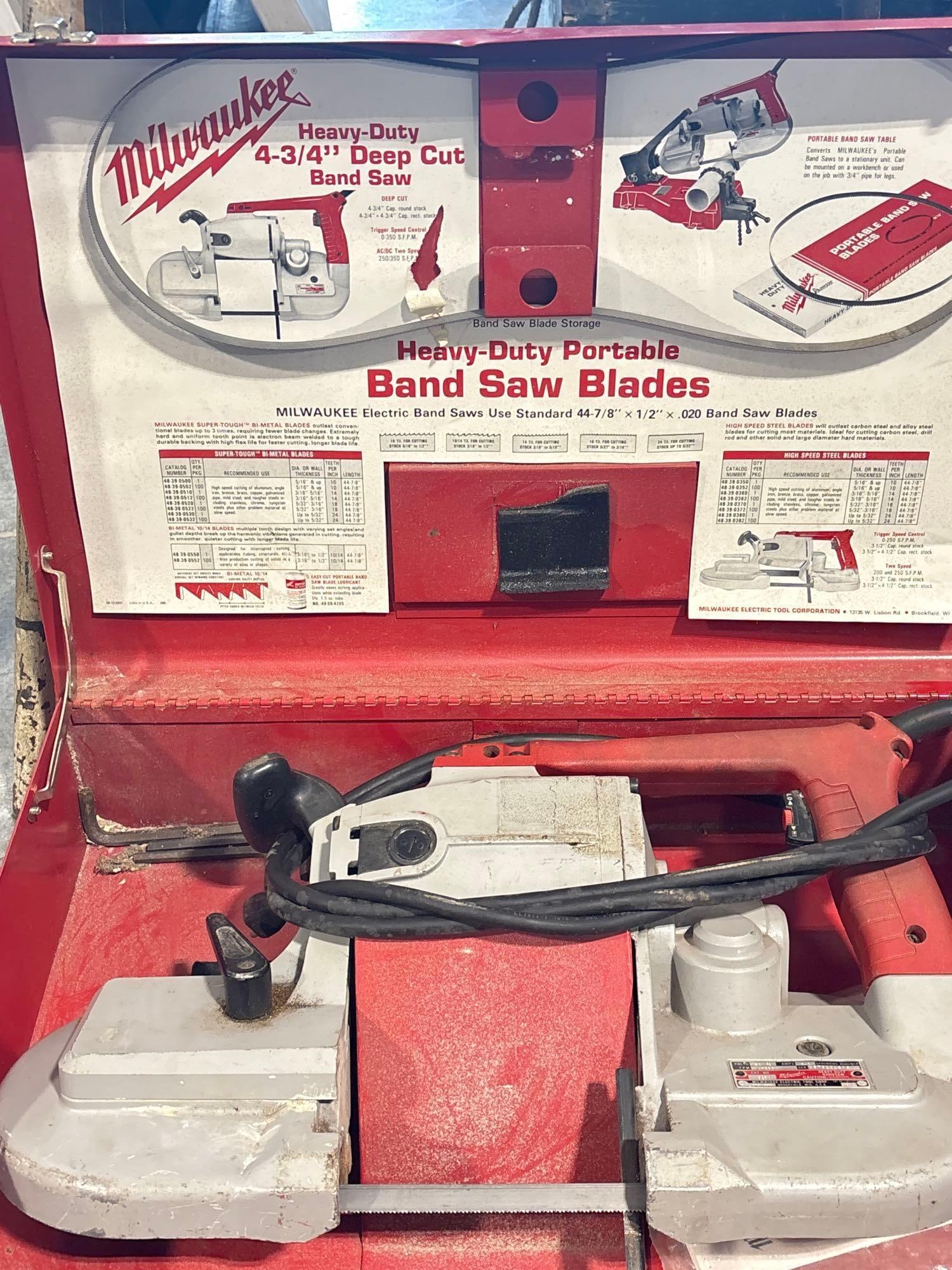 Portable Milwaukee Heavy Duty 4 & 3/4" Deep cut Band Saw w/band saw Table - 4