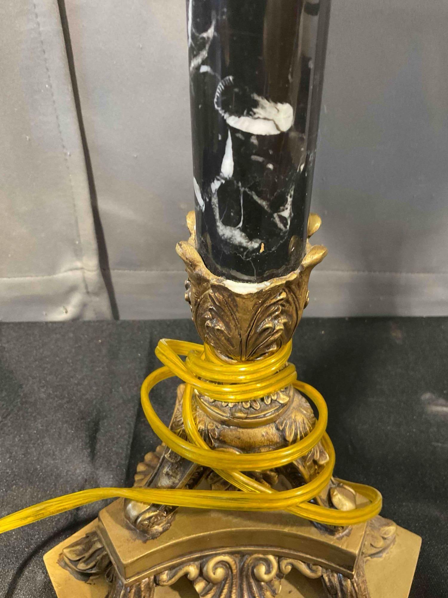Pair of Hollywood Recency Style Faux Black Marble & Composite Table Lamps. Tested, Work. - 7
