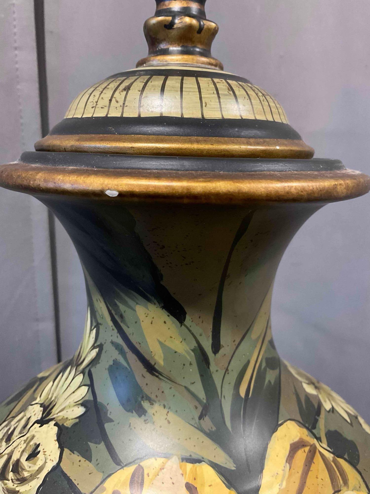 Vintage Raymond Waites Designed Painted Amphora Lidded Jar Urn w/ Yellow Flowers. See pics. - 5