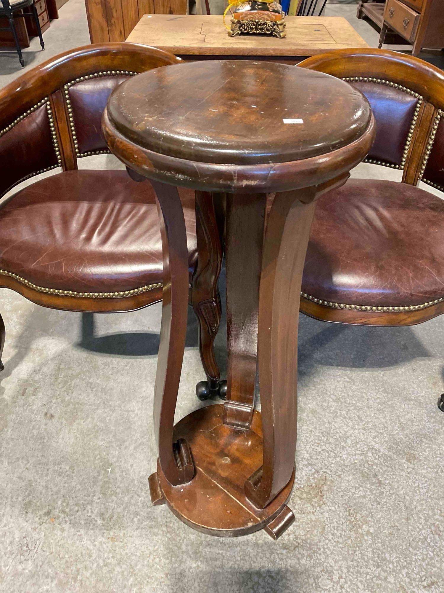 Vintage Wooden Pedestal Style Table. Fair Condition. Measures 14" x 14" x 32" See pics. (1 of 5)