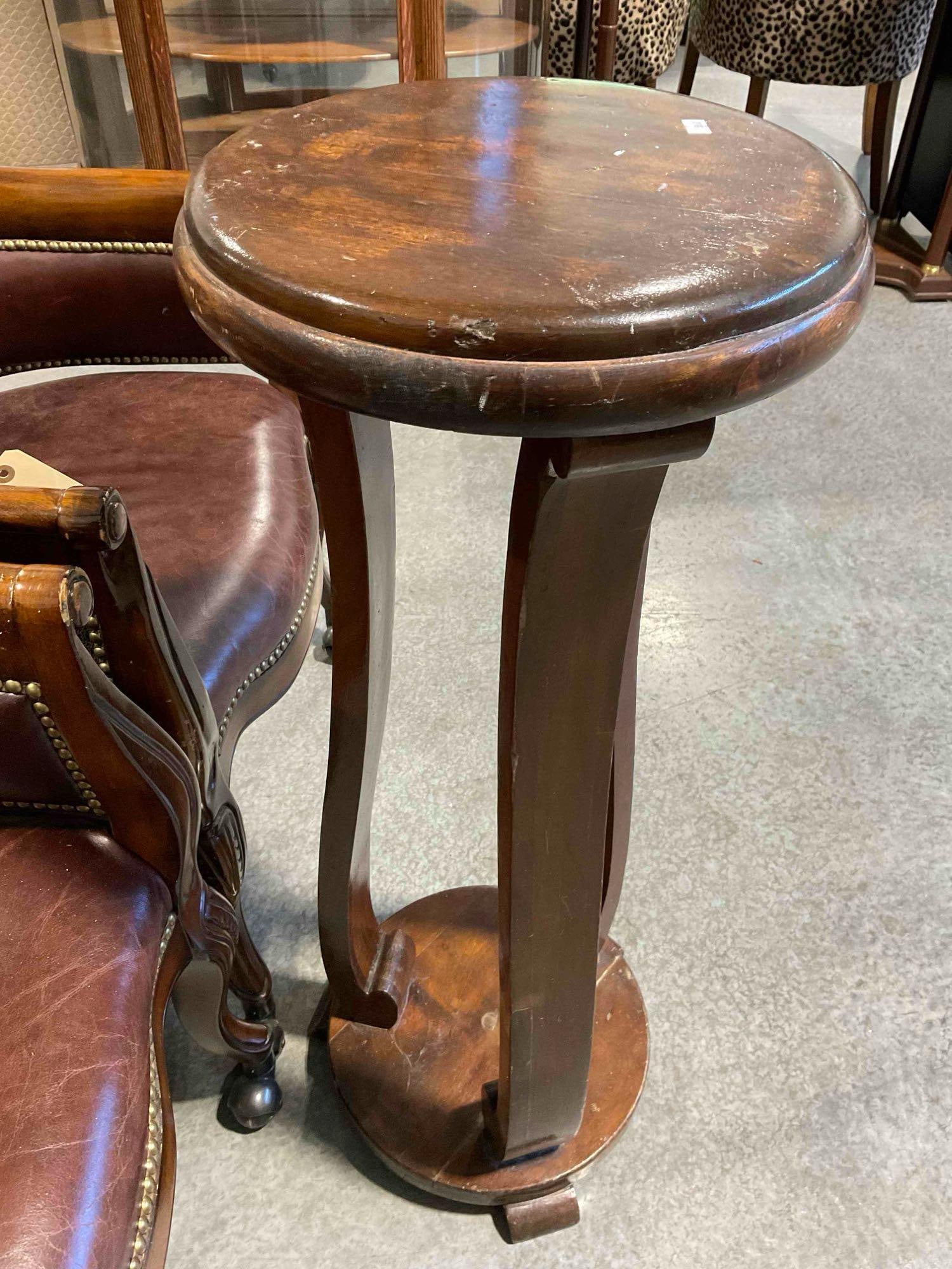 Vintage Wooden Pedestal Style Table. Fair Condition. Measures 14" x 14" x 32" See pics. - 2