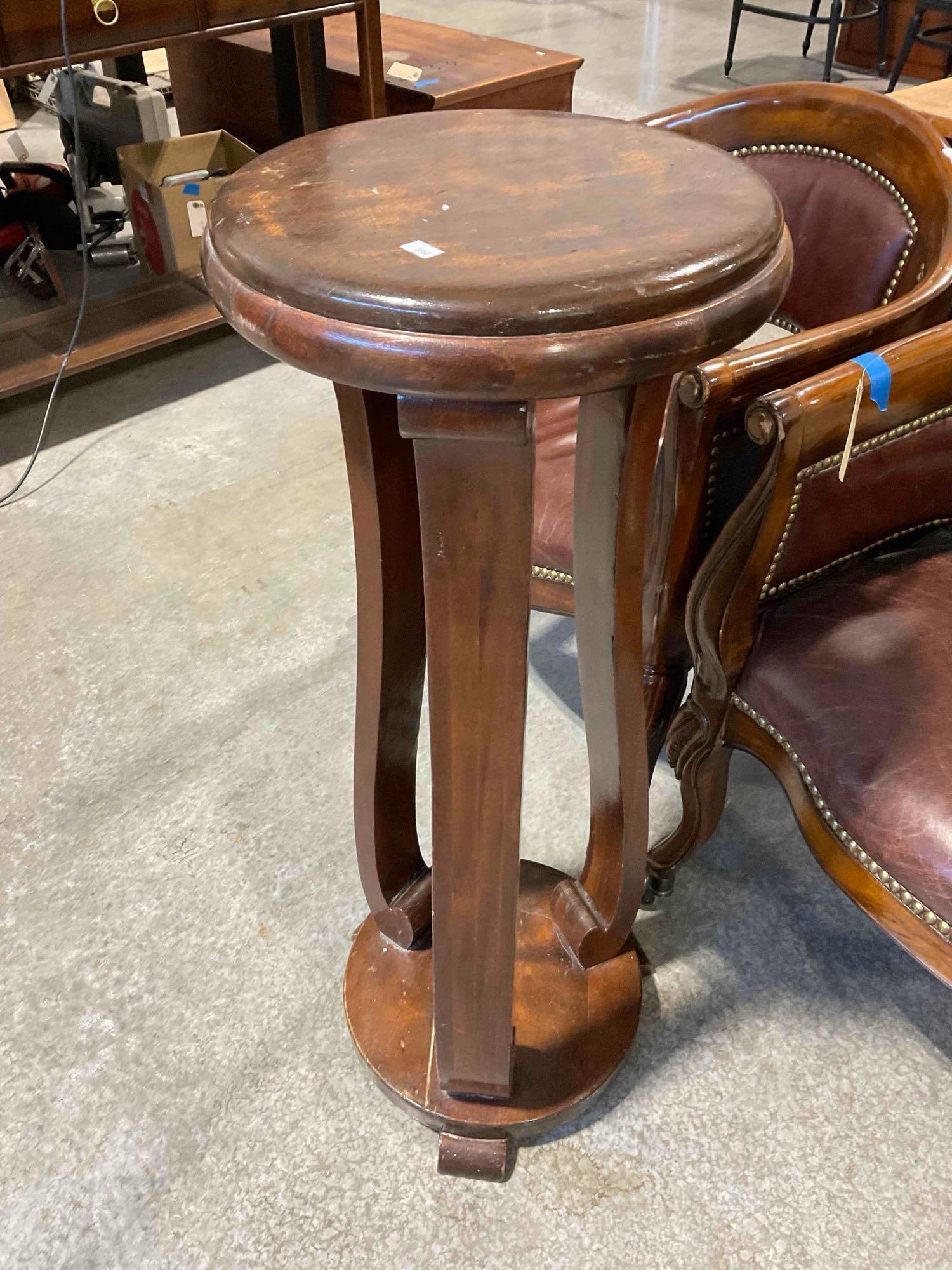 Vintage Wooden Pedestal Style Table. Fair Condition. Measures 14" x 14" x 32" See pics. - 3