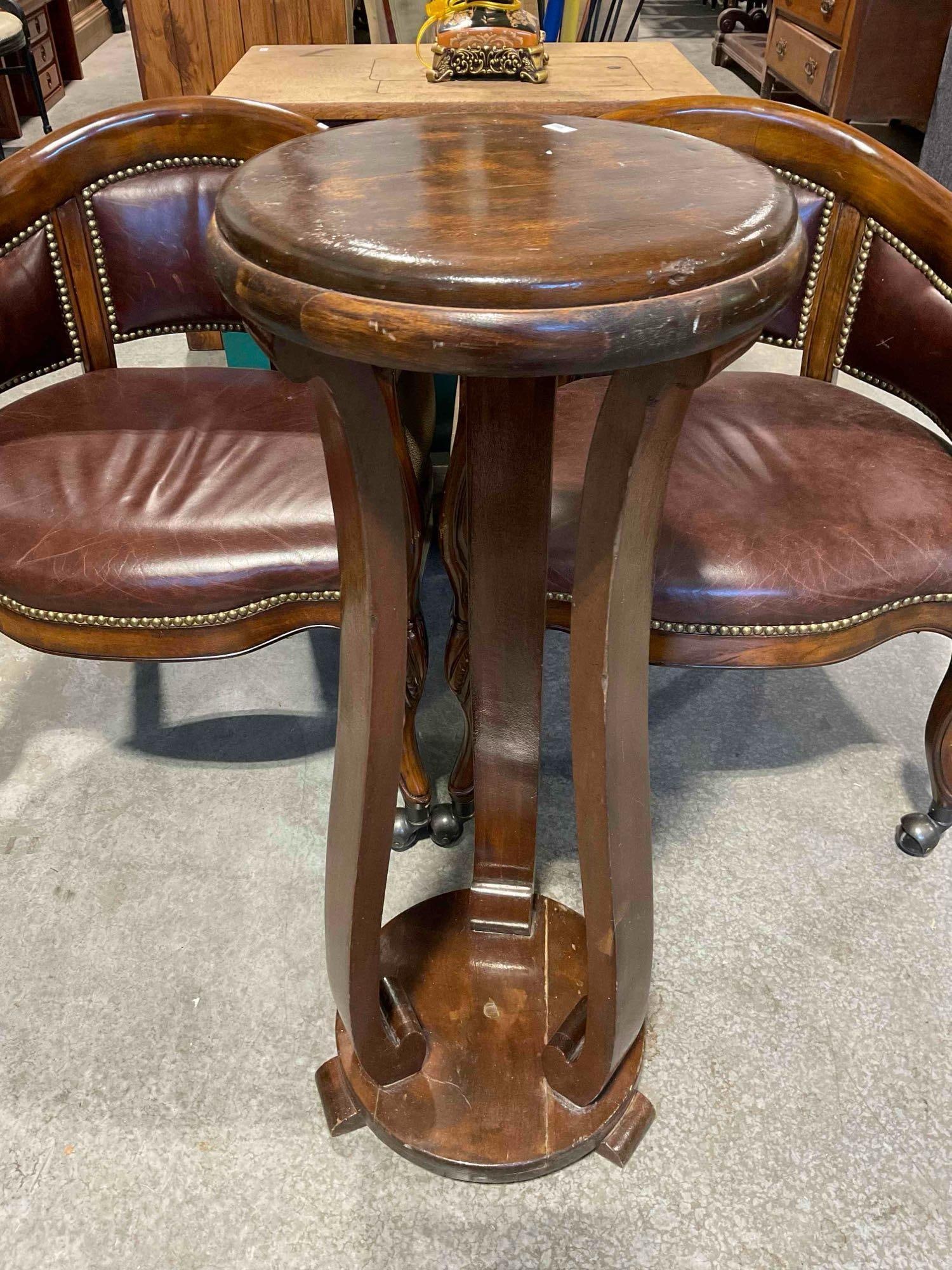 Vintage Wooden Pedestal Style Table. Fair Condition. Measures 14" x 14" x 32" See pics. - 4
