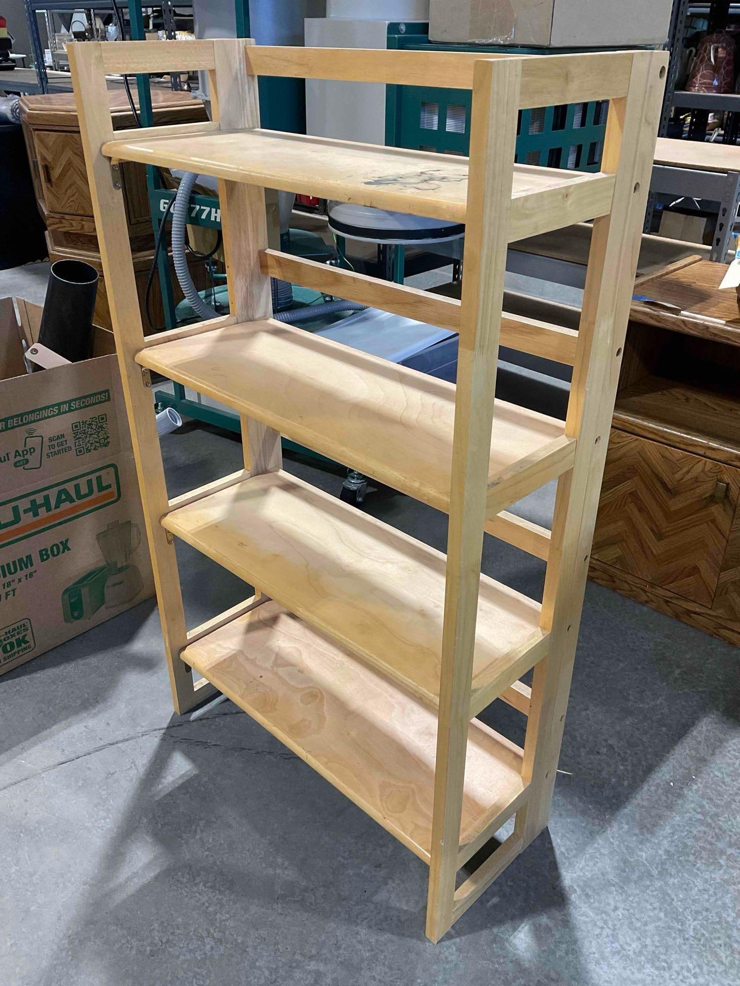 Modern 4-Tier Blonde Pine Wood Folding Bookcase. Fair Condition. Measures - 2