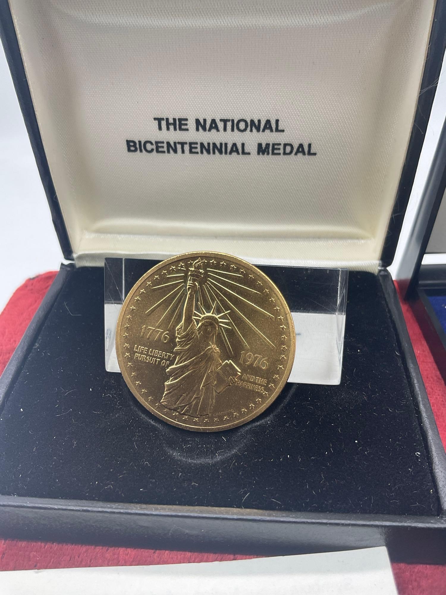 3x Vintage US mint Bicentennial Gold plated medals 2x 1972 & Gold Plated National 1976 Medal W/co... - 3