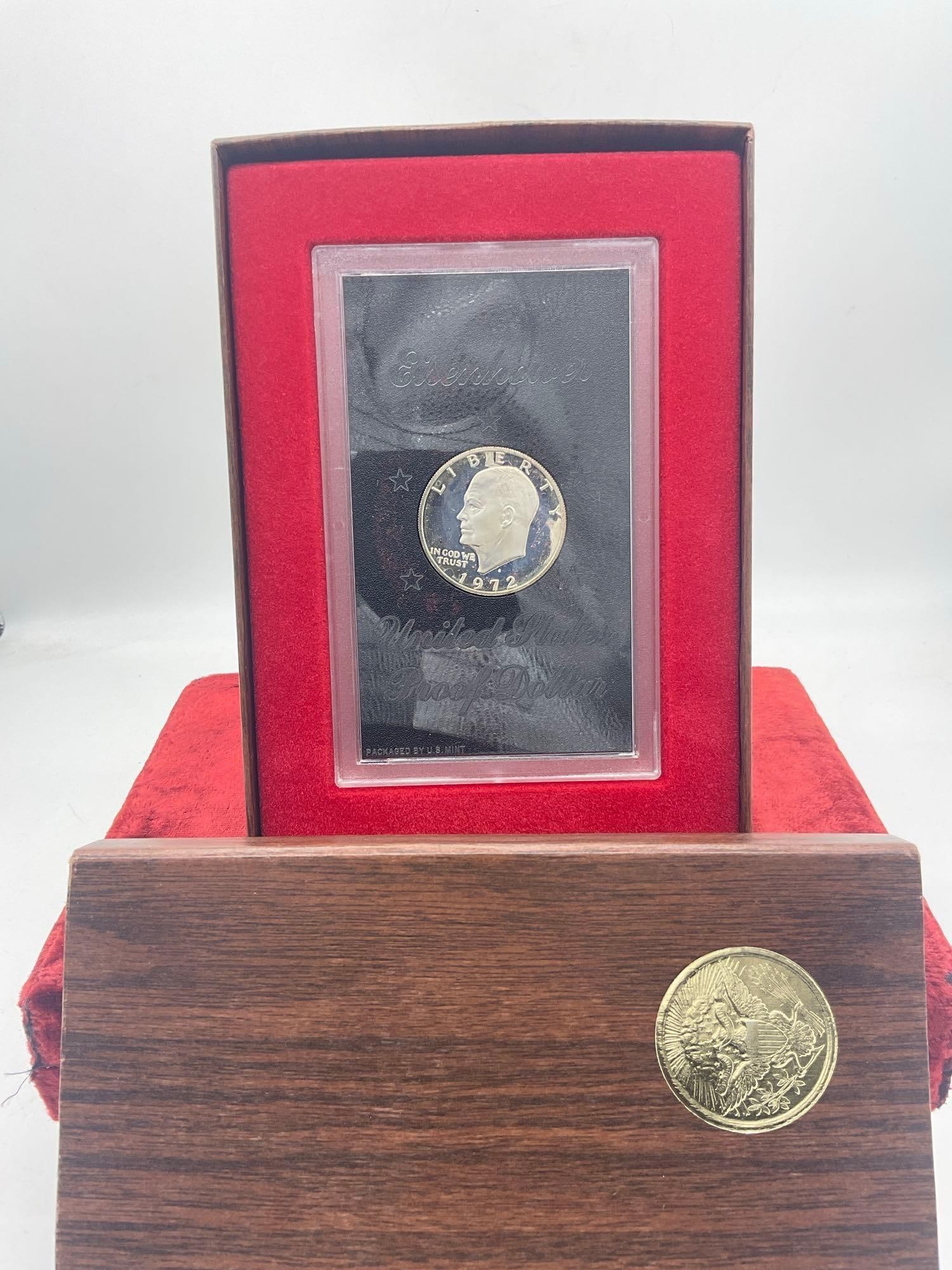 1972 US Mint Eisenhower 40% Silver proof dollar coin slabbed in brown box
