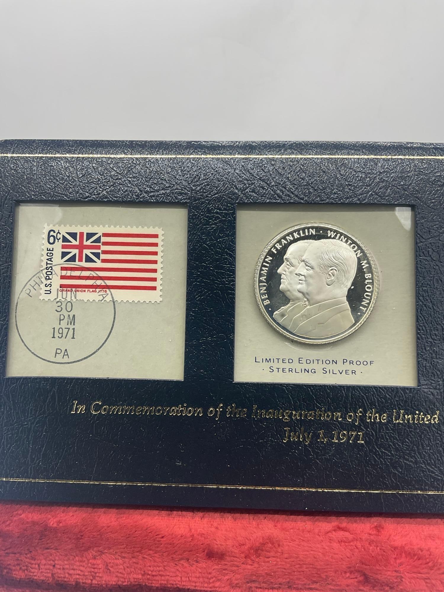 1971 Franklin MInt LTD ED Sterling silver Benjamin Franklin , Winton M Blount Postal Service Comm - 2