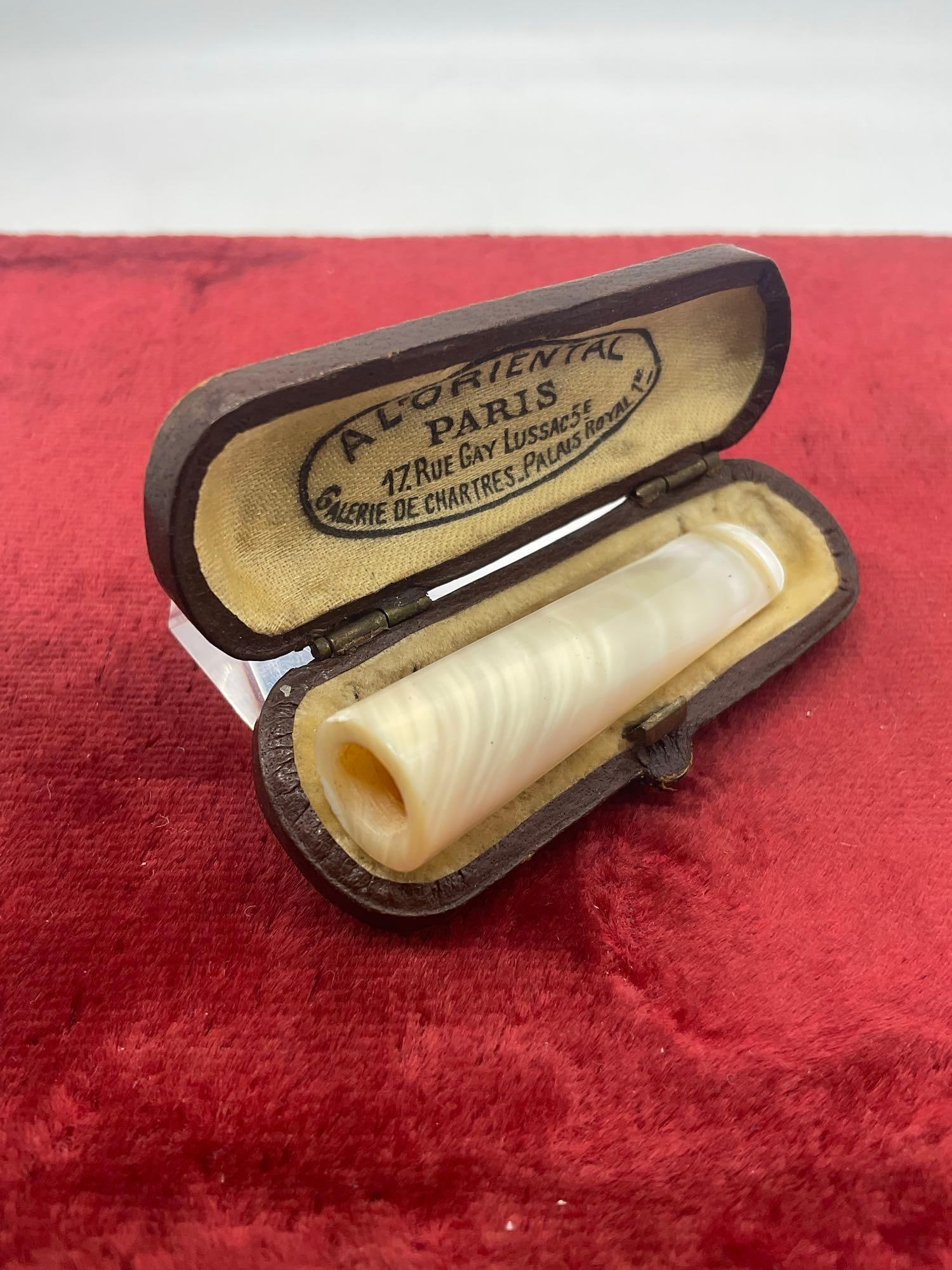 Rare Antique French Mother of pearl Cigarette Holder from paris Boutique in Original Case - 2