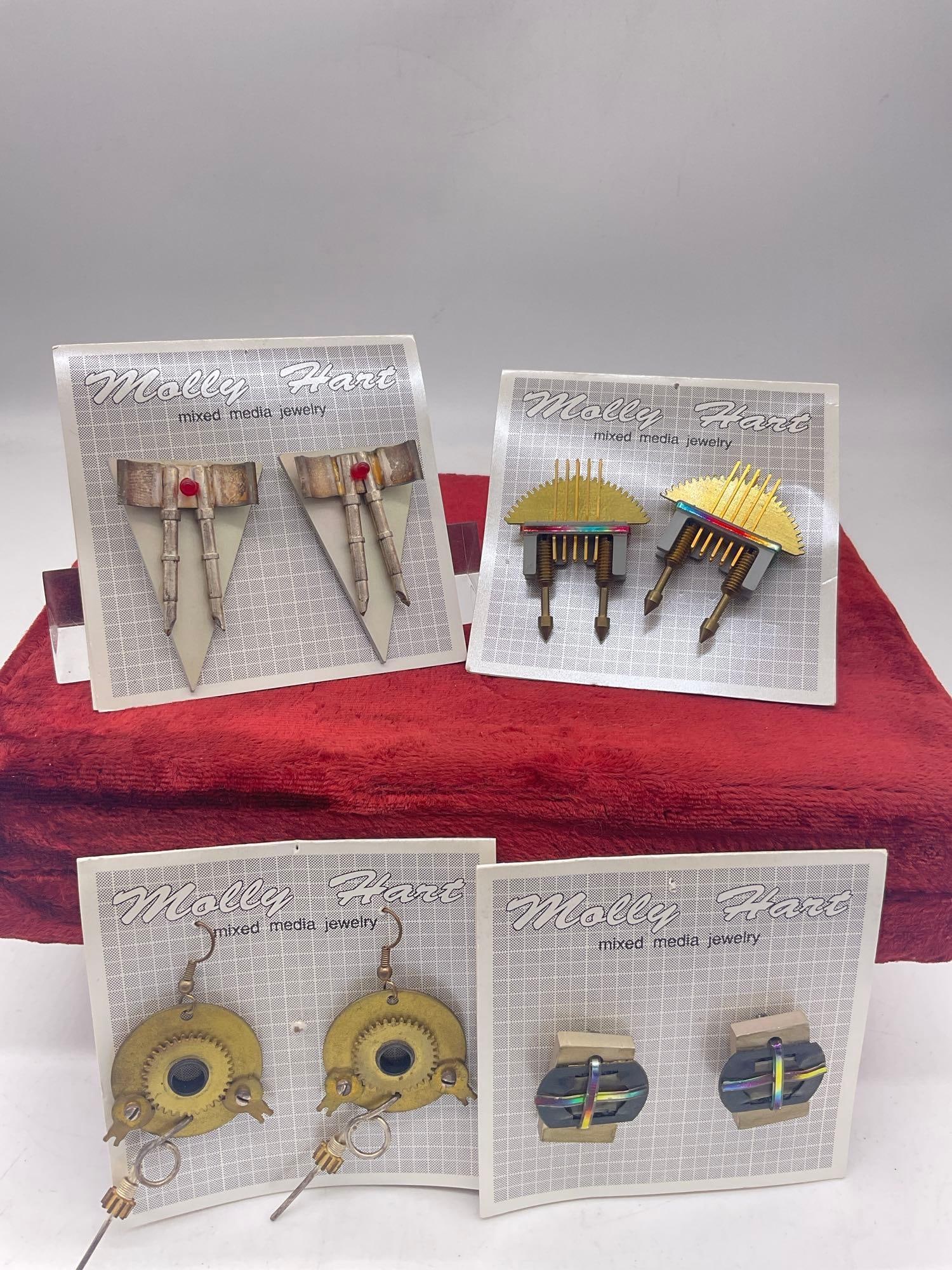 4 x Unique Sets of Molly Hart Mixed Media studio art earrings Never worn circa 1990's (1 of 4)
