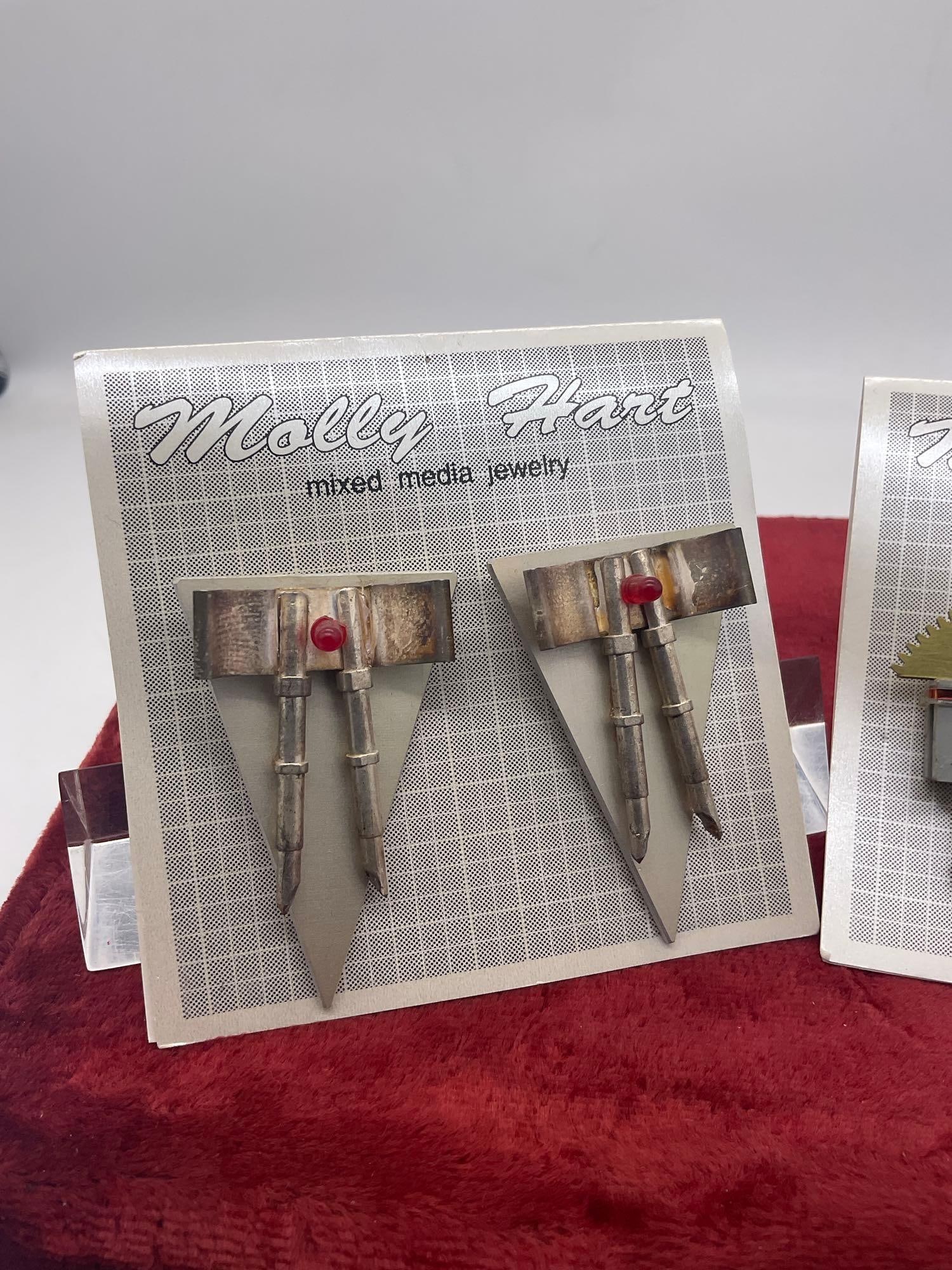 4 x Unique Sets of Molly Hart Mixed Media studio art earrings Never worn circa 1990's - 2