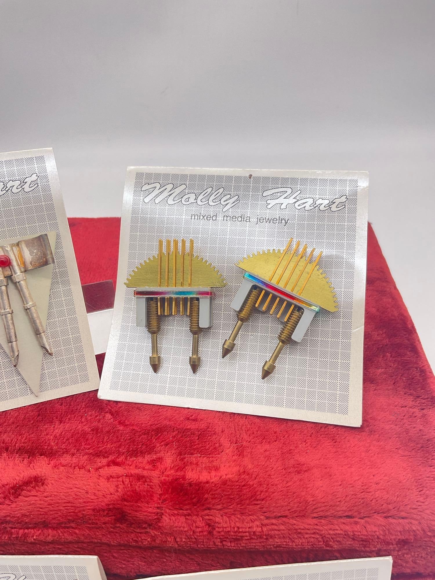 4 x Unique Sets of Molly Hart Mixed Media studio art earrings Never worn circa 1990's - 3