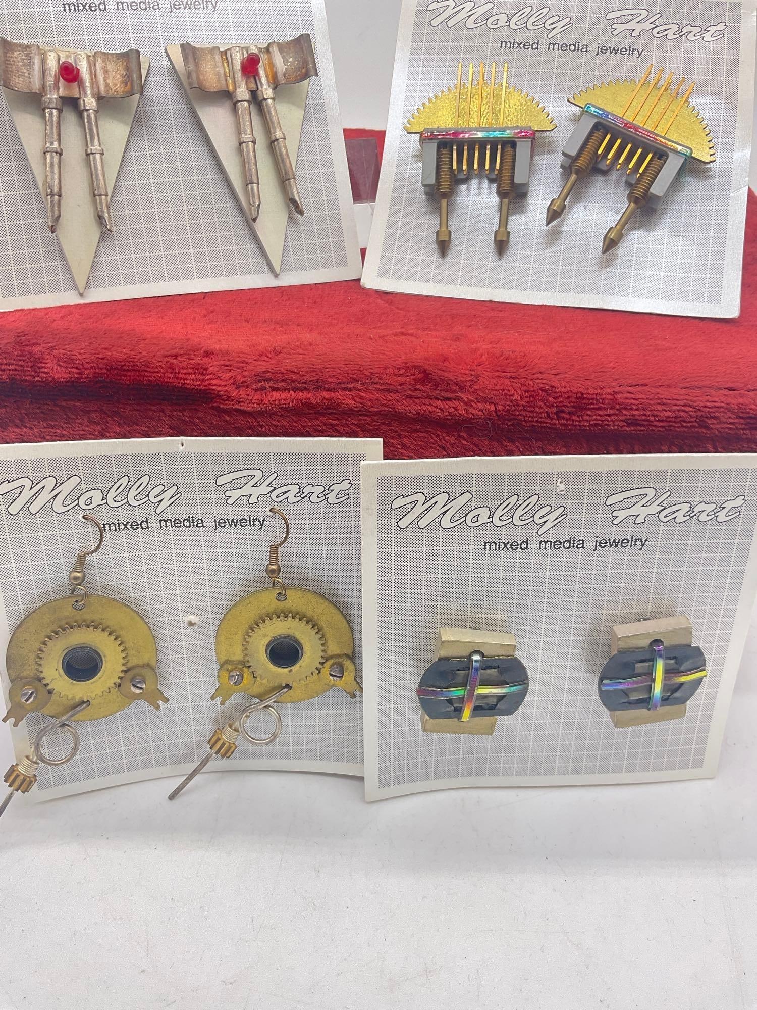 4 x Unique Sets of Molly Hart Mixed Media studio art earrings Never worn circa 1990's - 4