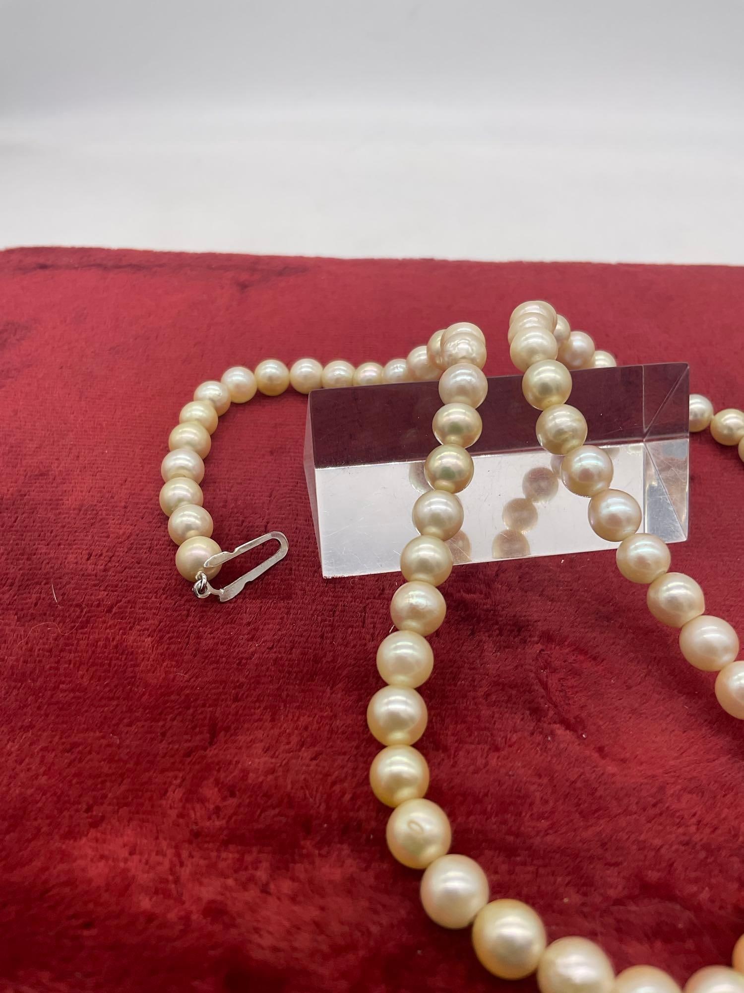 Vintage 5-6 mm Round 14" Pearl necklace on a double knotted strand w/ Clasp that is marked silver - 2