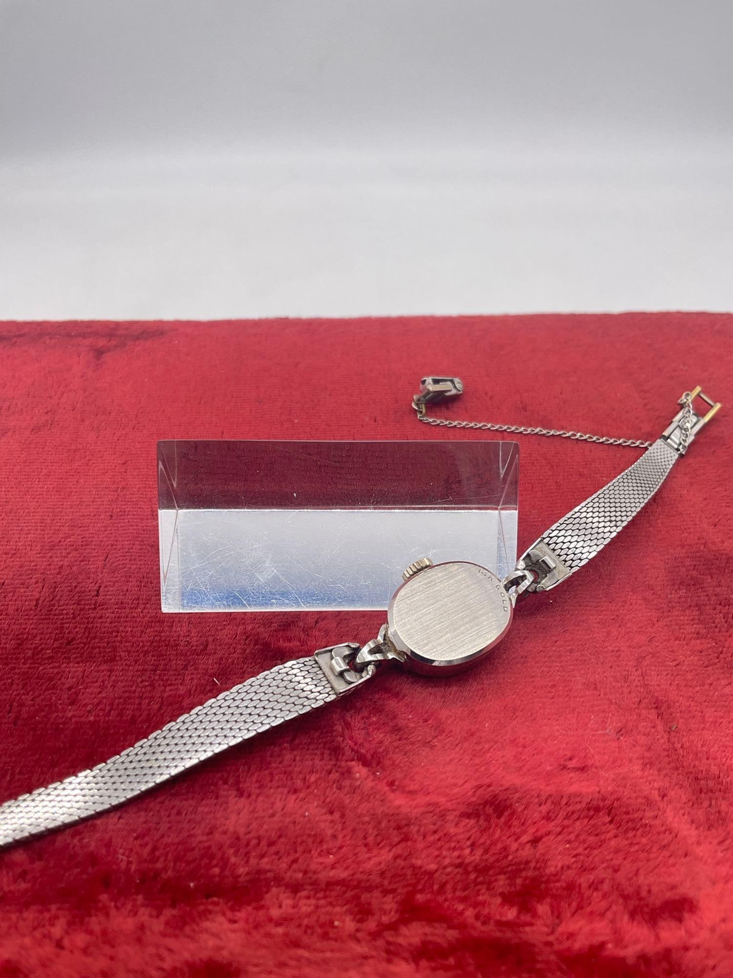 Vintage High End 14K white Gold Women's Swiss made Omega Watch w/ 1/20 -10k gold Keisler band - 3