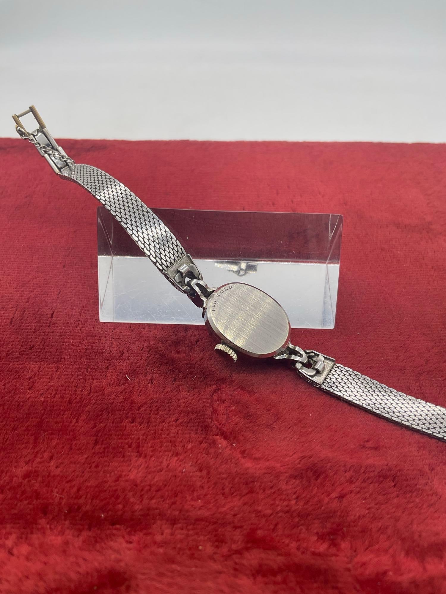 Vintage High End 14K white Gold Women's Swiss made Omega Watch w/ 1/20 -10k gold Keisler band - 4