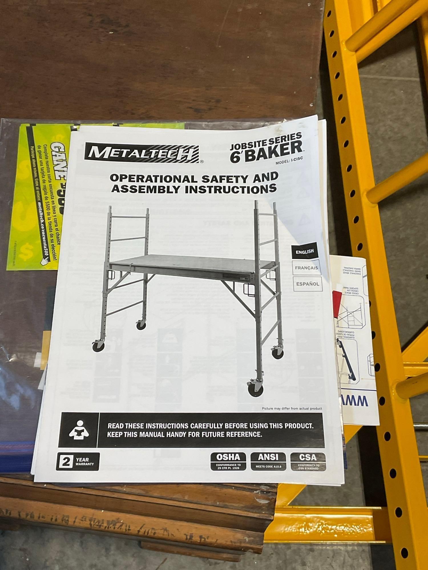 Metaltech Scaffolding, 2x 6 Foot Bakers, Guardrails System, w/Set of Outriggers, large caster whe... - 2