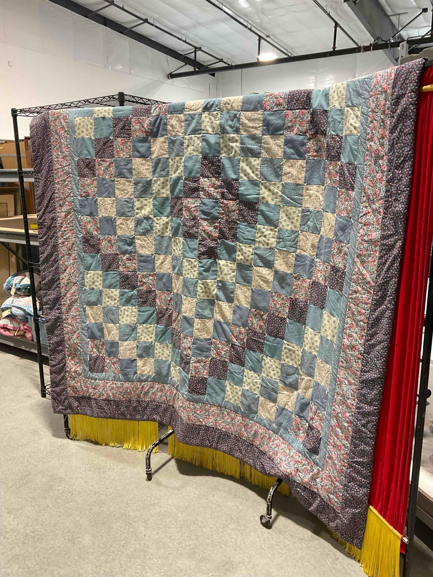 Vintage Multicolor Machine Quilted Patchwork Bedspread Blanket w/ Diamond Pattern. See pics. - 3