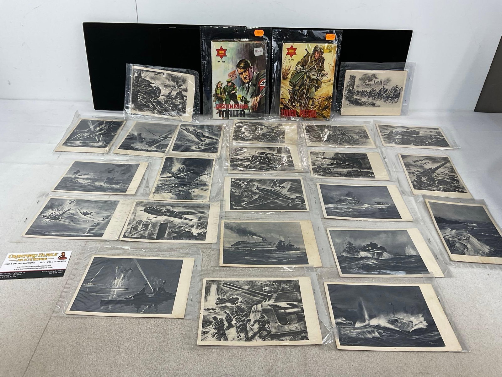 Pair of Vintage Pocket War Comics, Destination Malta & Tough Patrol + 23 WWII Vintage Postcards