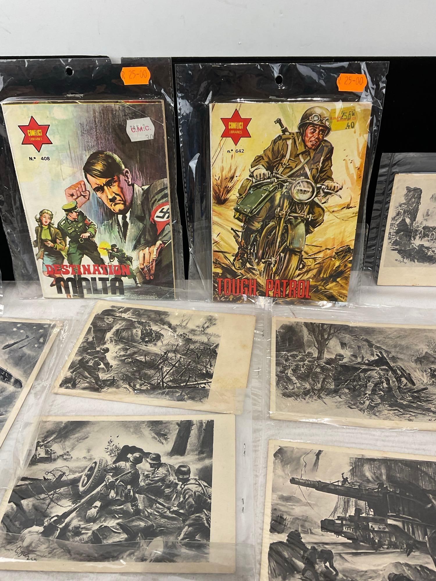 Pair of Vintage Pocket War Comics, Destination Malta & Tough Patrol + 23 WWII Vintage Postcards - 5