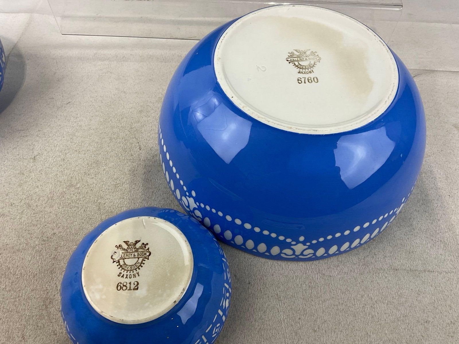 5 Vintage Villeroy & Boch Porcelain, Blue Cut to White finish, Saxony Patterns #6760, 6809 & 6812 - 6
