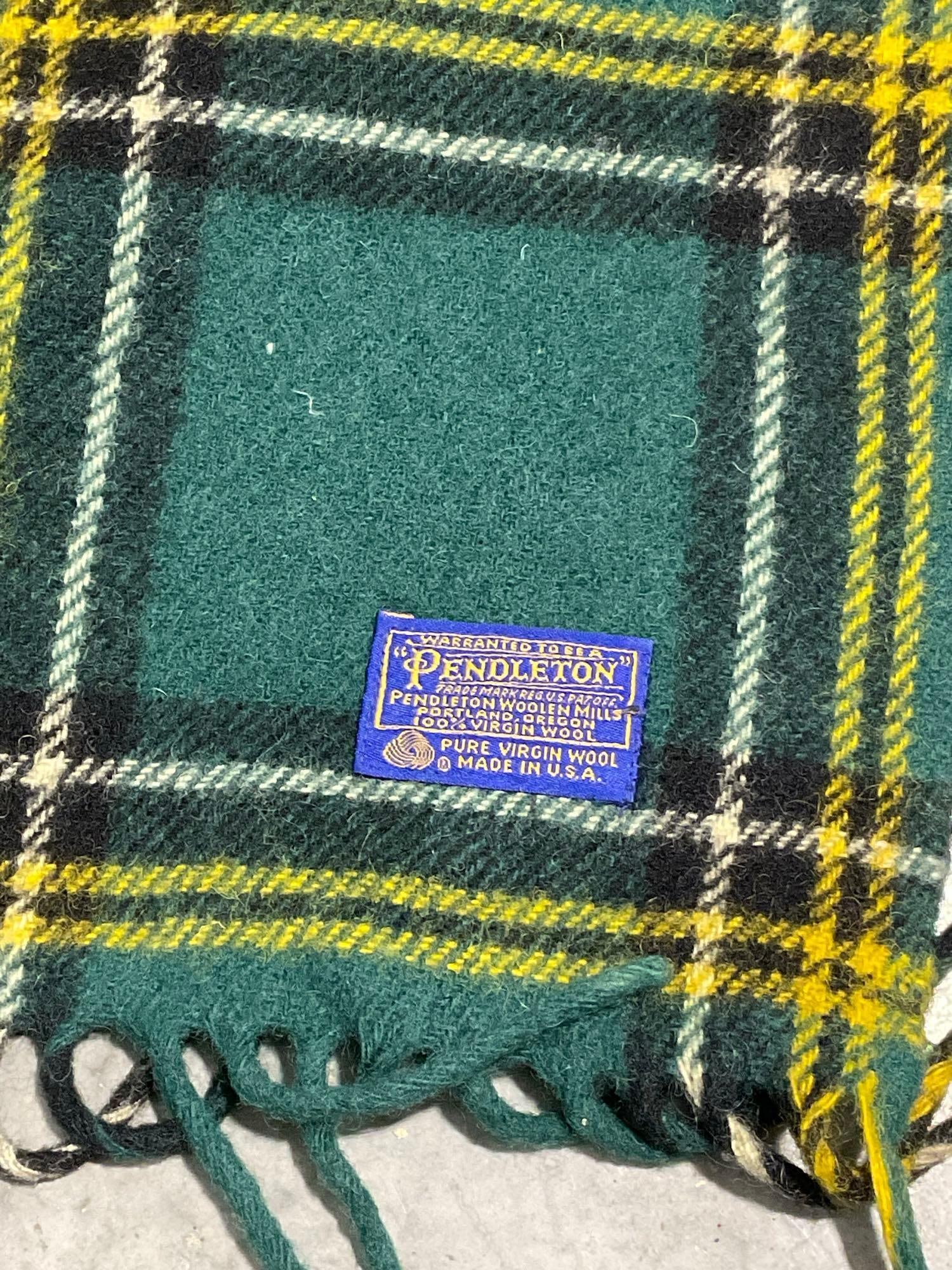 Pendleton Green/Black/White Tartan Pattern, 100% Virgin Wool, 70x52 inches - 4