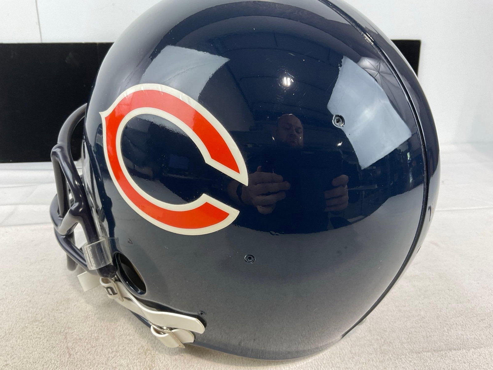 Vintage Authentic Chicago Bears Riddell Football Helmet, Navy Blue w/Orange C, 11x12x10 - 3