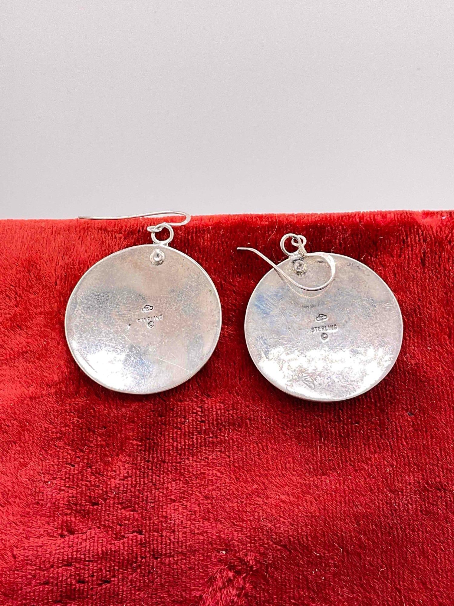 Vintage Sterling Silver Stamped SC Disc Earrings w/ Etched Horse Head Design. See pics. - 3