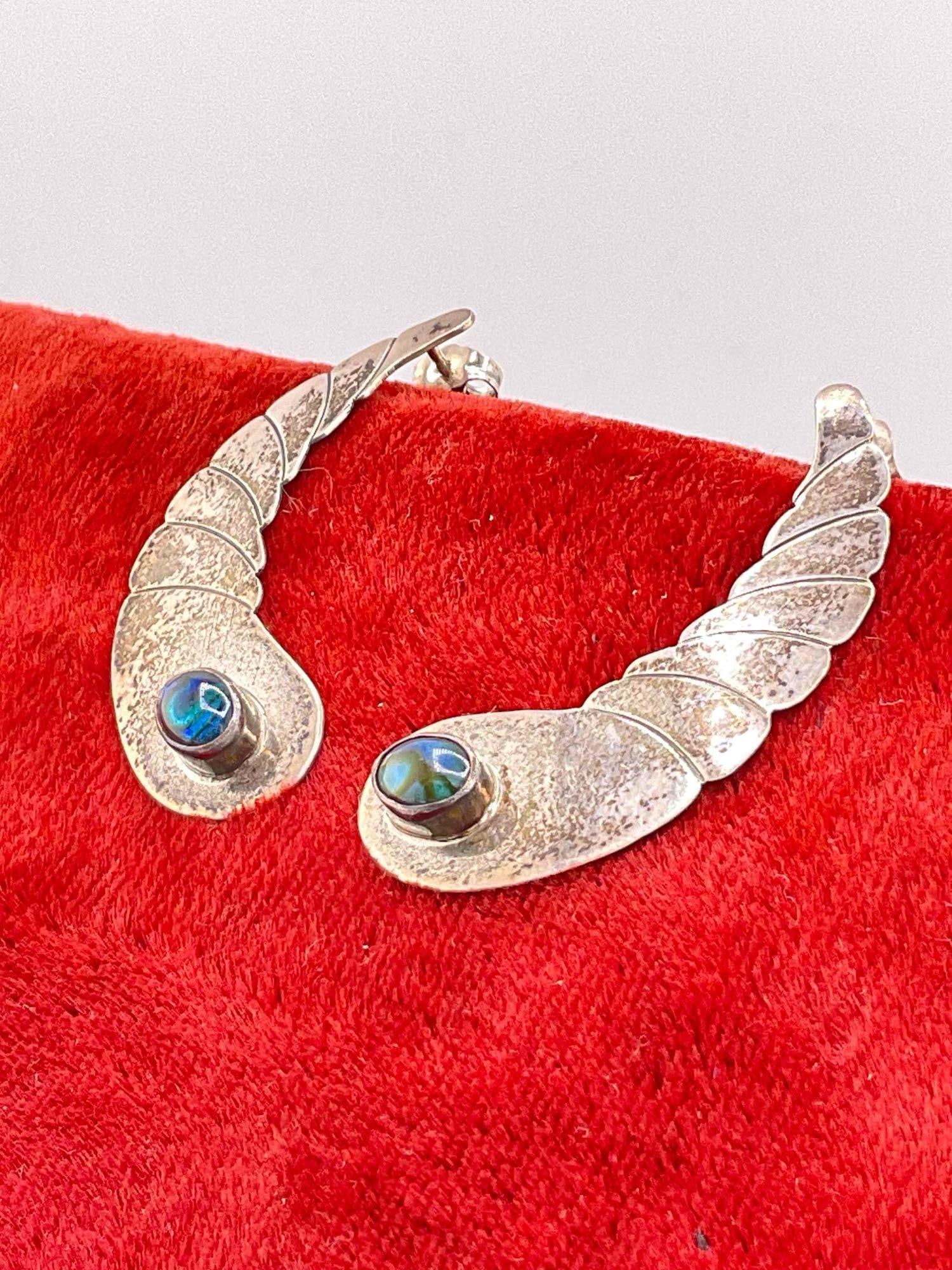 Vintage Sterling Silver Post Earrings w/ Dyed Abalone Toned Setting & Crescent Design. See pics. - 2