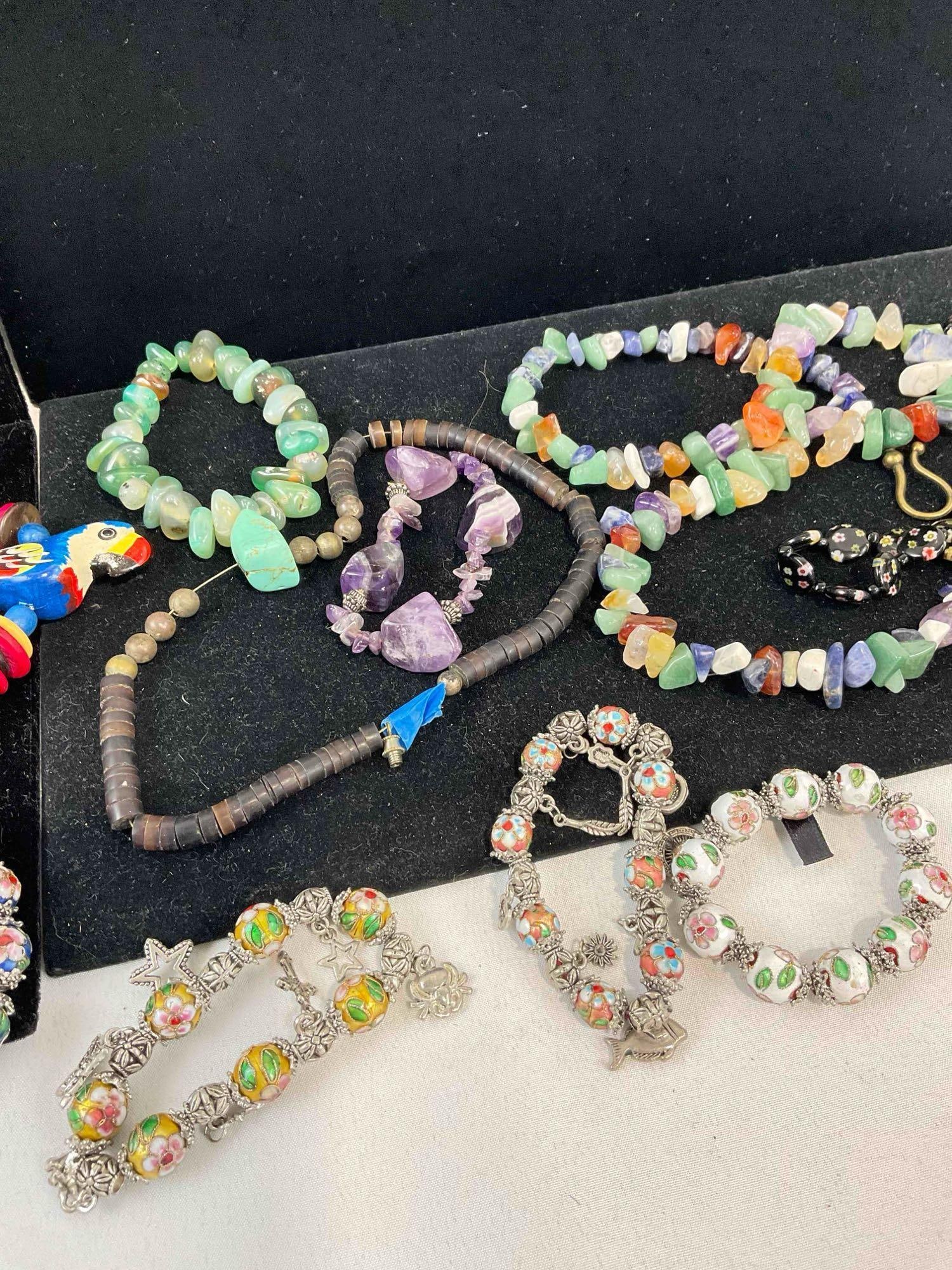 15 pcs Vintage Jewelry Assortment, incl. Cloisonne Glass, Semi Precious Gemstones & More! - 4