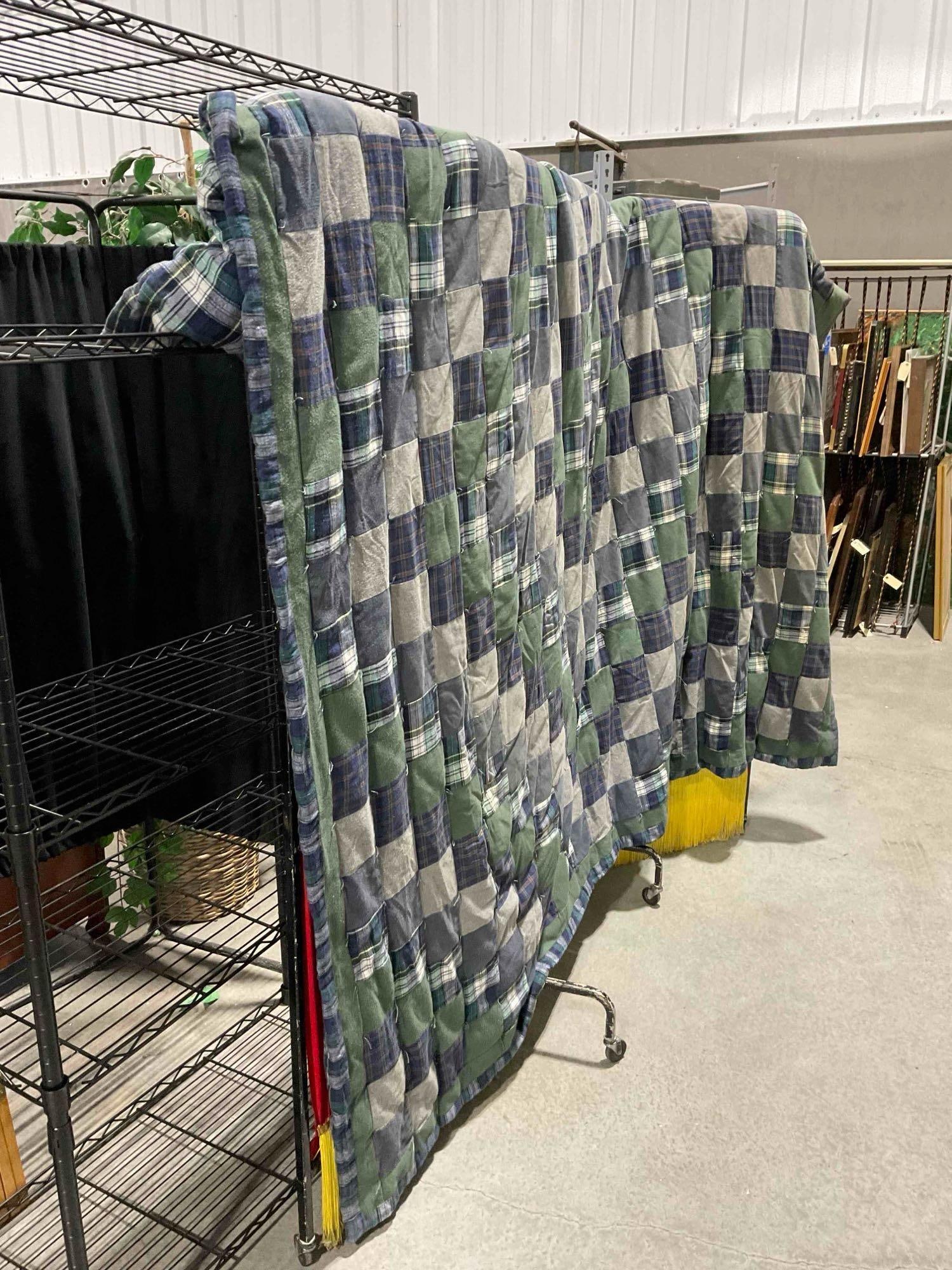 Vintage Patchwork Plaid Hand? Quilted Blanket Bedspread. Measures 95" x 85" See pics. - 3
