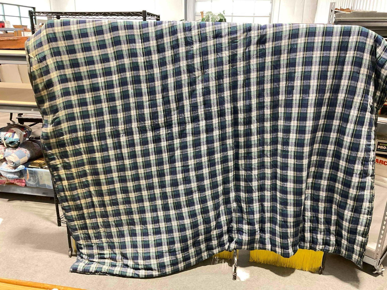 Vintage Patchwork Plaid Hand? Quilted Blanket Bedspread. Measures 95" x 85" See pics. - 4