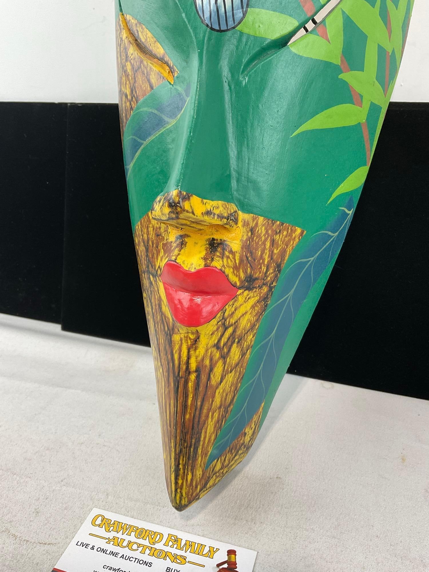 Hand Carved & Brightly Painted mask, Indonesian Style, Thin and Long, 20x8x5 inches - 3
