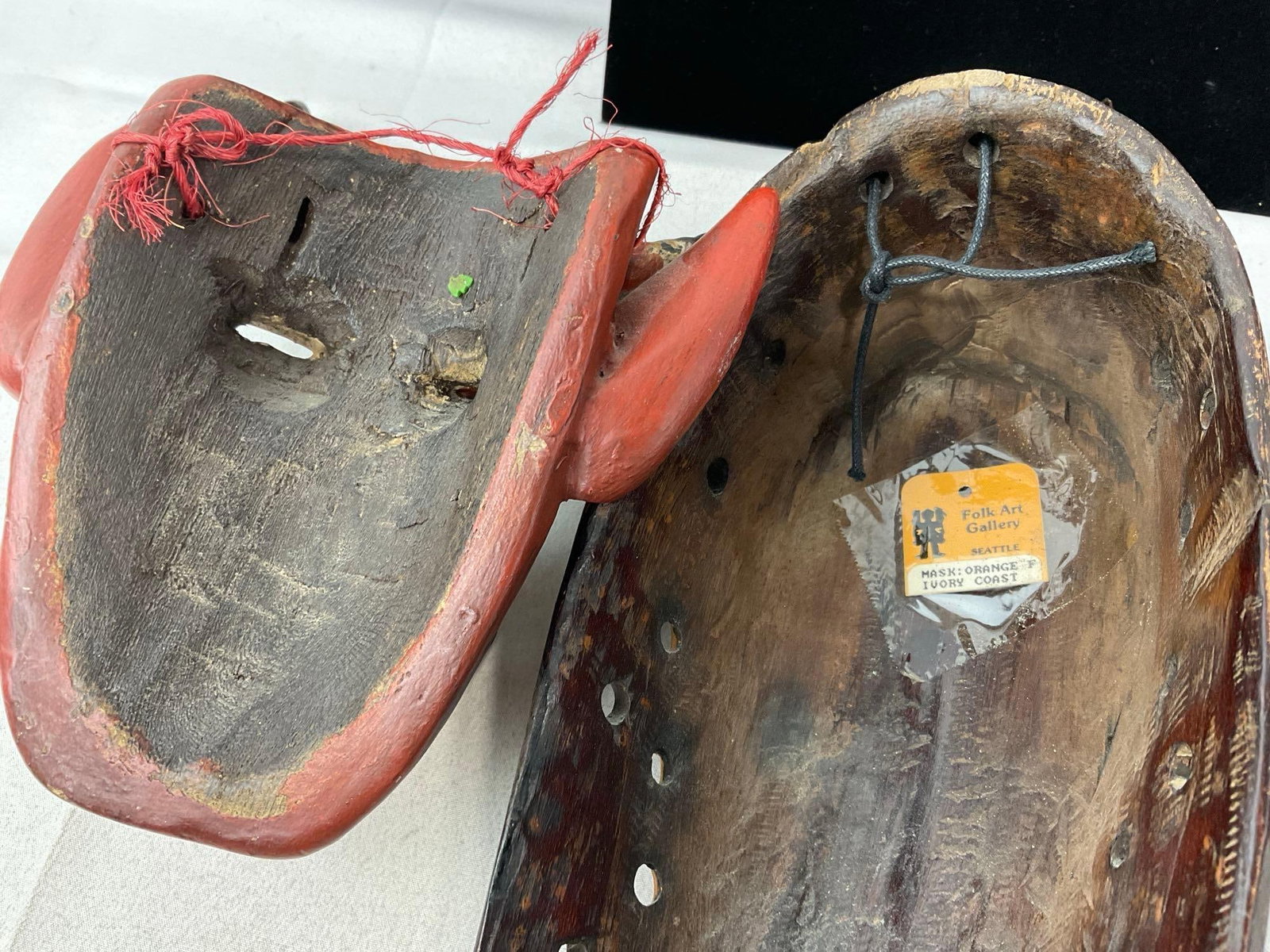 Pair of Handcarved Masks, Polychrome Baule or Guro Ivory Coast piece & Devil Mask w/cow horns - 5