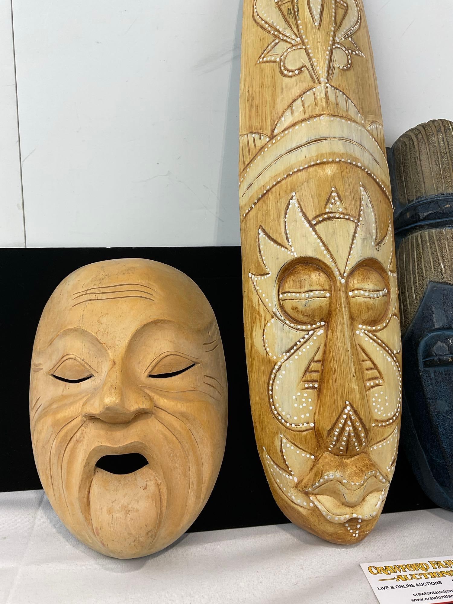 Set of 4 Masks, Japanese Okina, Shaman Indonesian w/longer face, & 2x African masks w/Dark Wood - 2