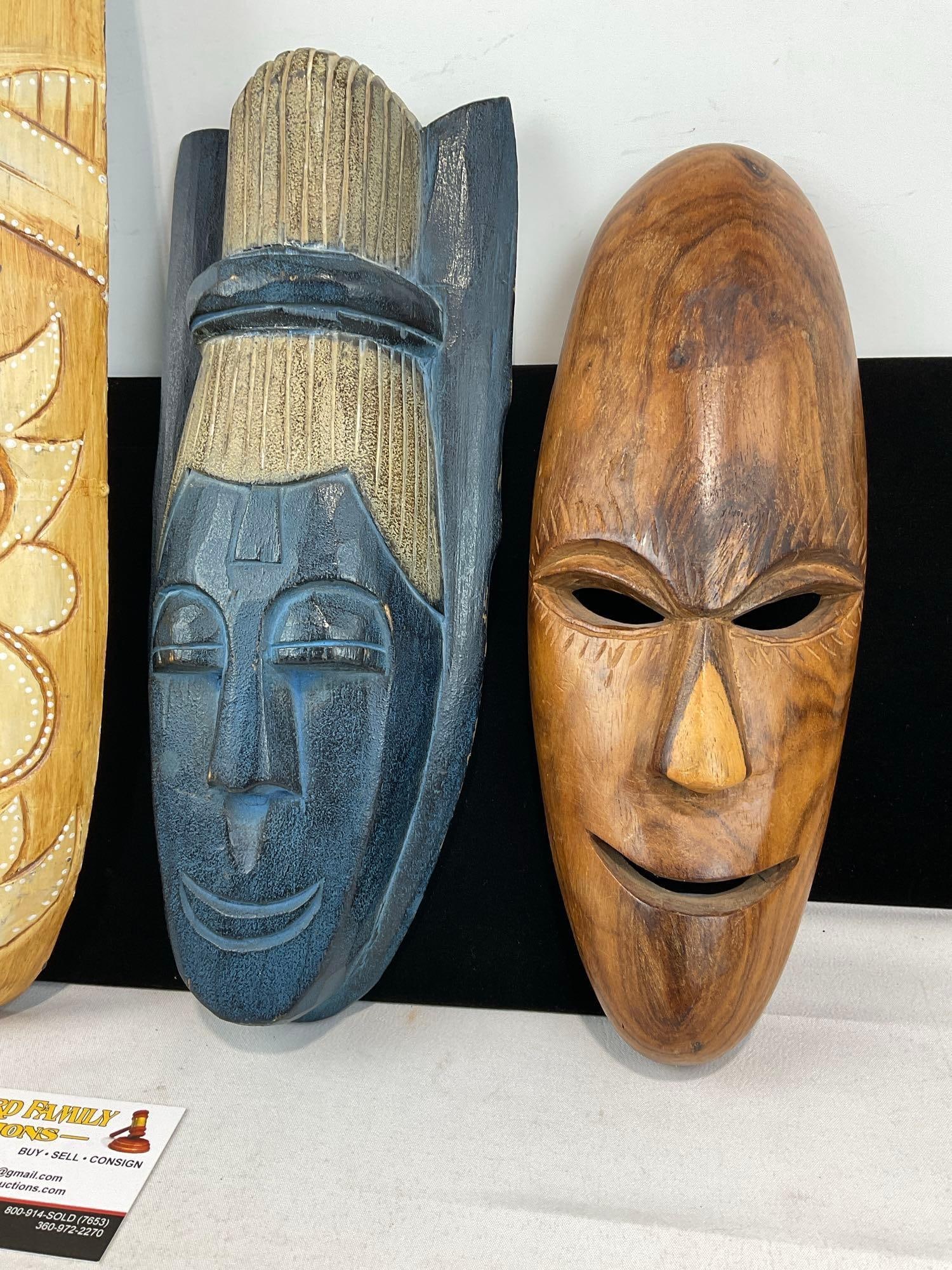 Set of 4 Masks, Japanese Okina, Shaman Indonesian w/longer face, & 2x African masks w/Dark Wood - 3