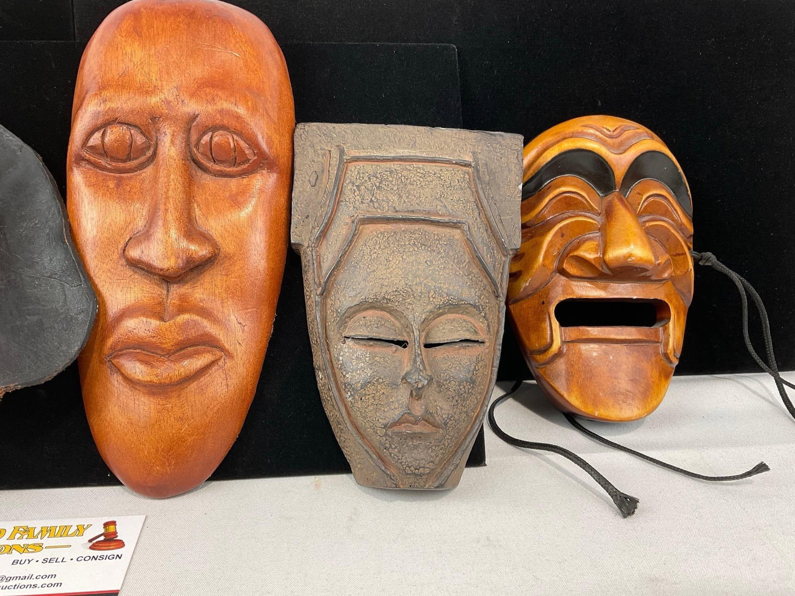 6 Masks, 2x Hahoe, 1 Leather piece, Ceramic Brown, African Style, & Pacific style w/turtle design - 3