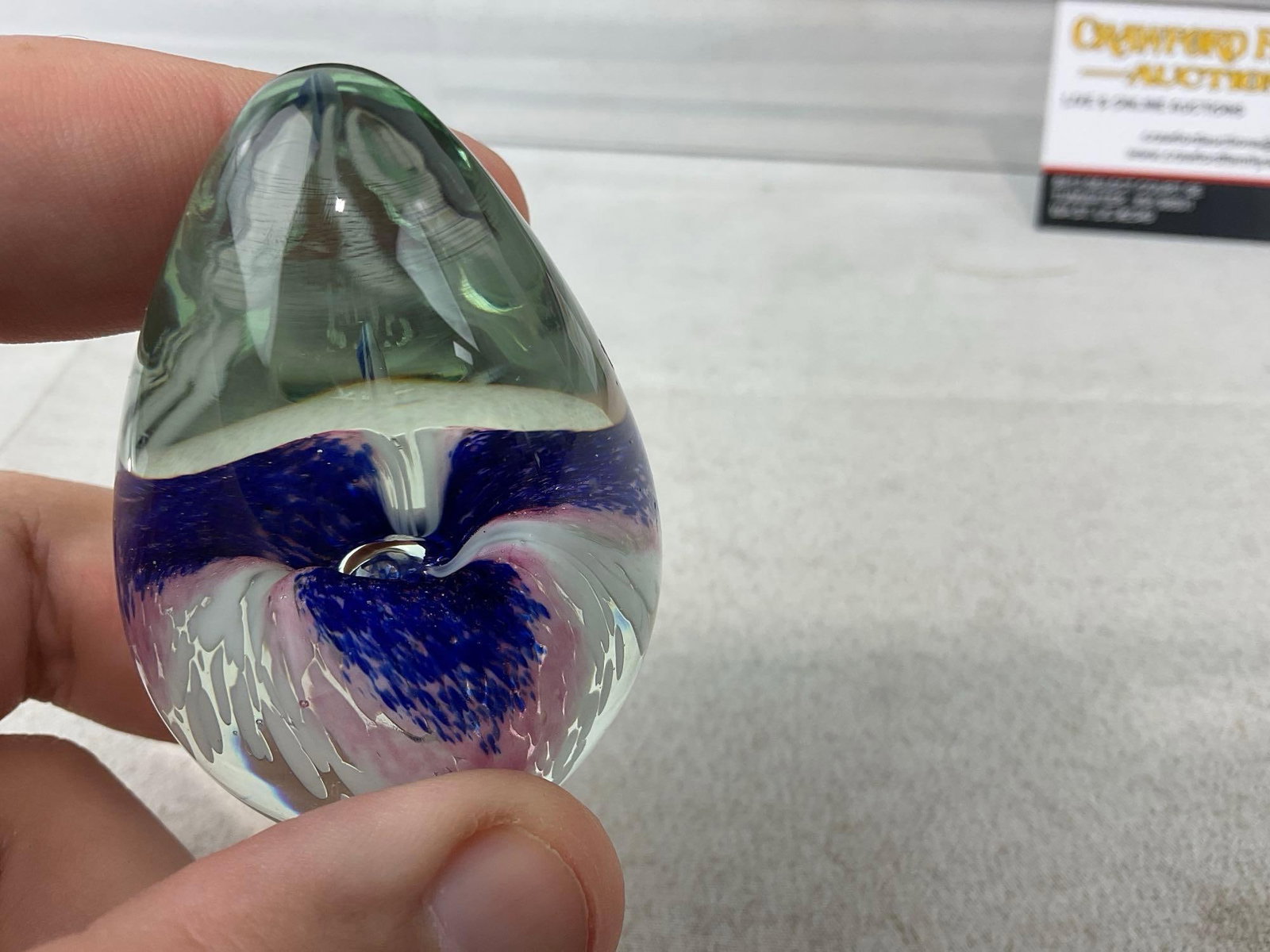 4 Art Glass pieces, Larson Crystal Apple, Green/Clear 2006 piece,Glass Eye Studio Egg, Pink Eleph... - 7