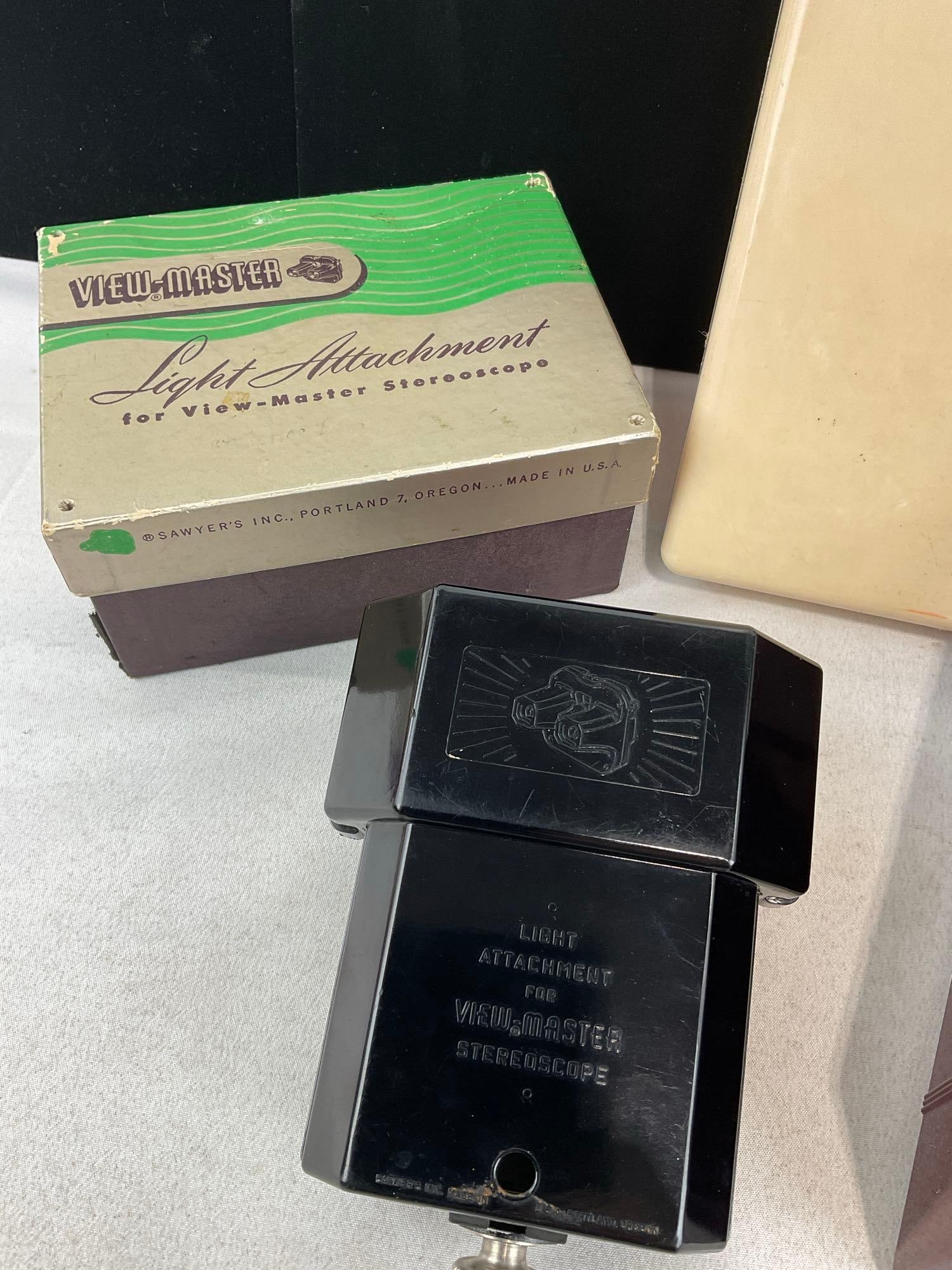1940s-50s Sawyers View-Master Model-C Bakelite w/Light Attachment in boxes, w/selection of slides - 2