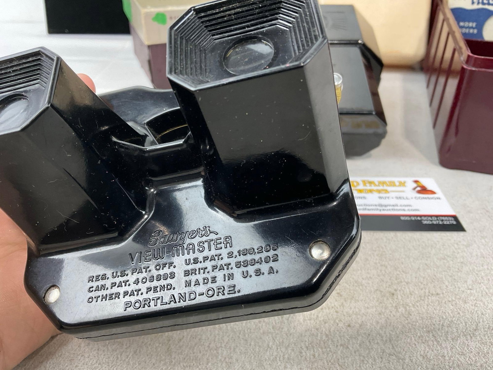 1940s-50s Sawyers View-Master Model-C Bakelite w/Light Attachment in boxes, w/selection of slides - 4