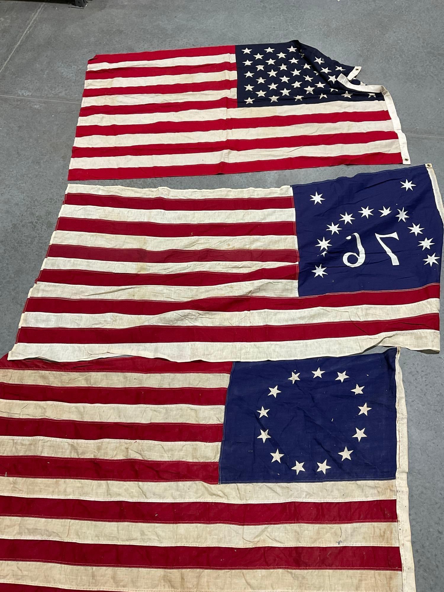 Set of 3 Vintage Flags, 1 standard 50 star, Bennington 76 Flag & Betsy Ross flag - 5