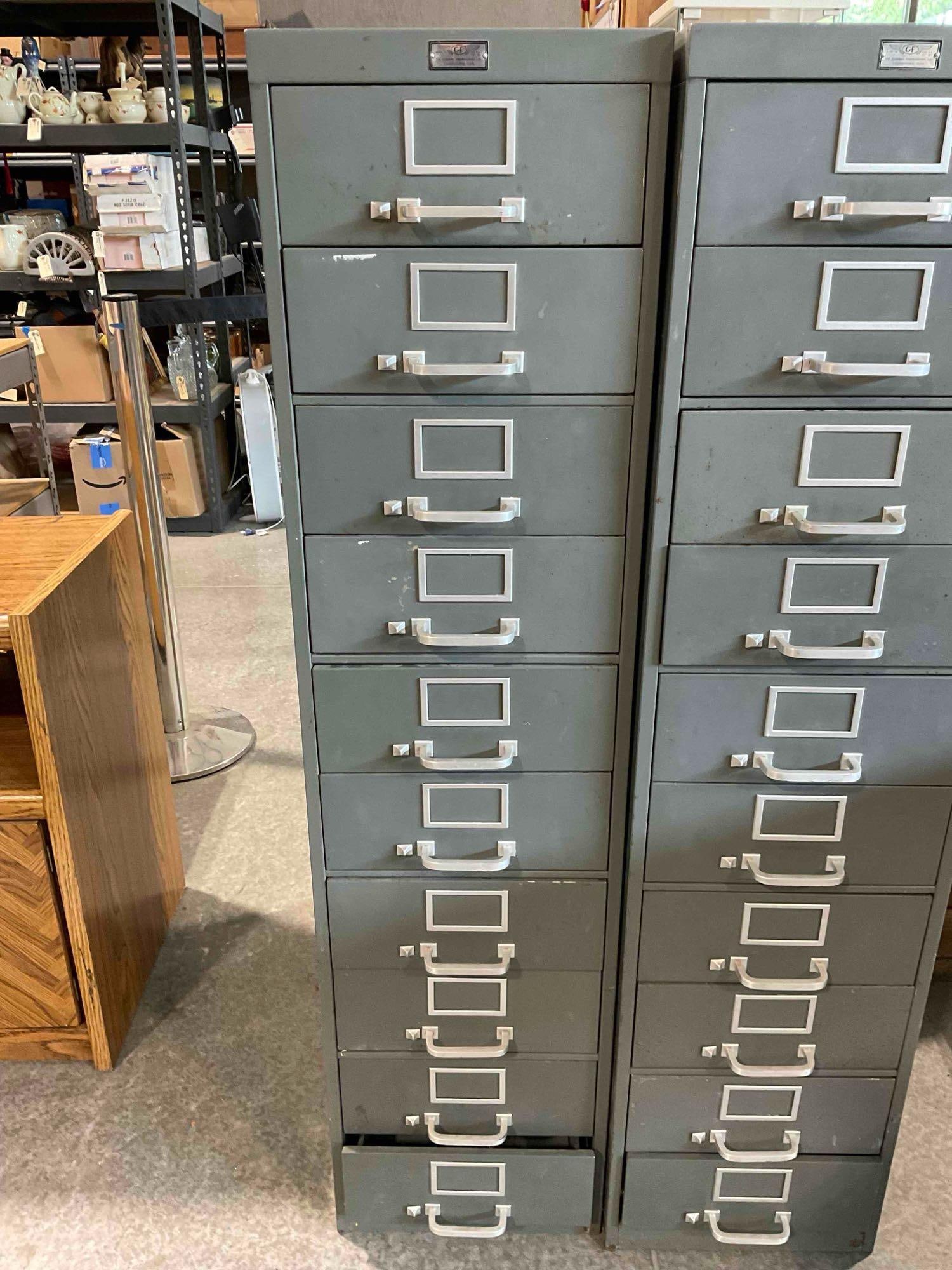 Vintage GF General Fireproofing Co. 10 Drawer Gray Metal Card Filing Cabinet. Fair Condition. (1 of 5)