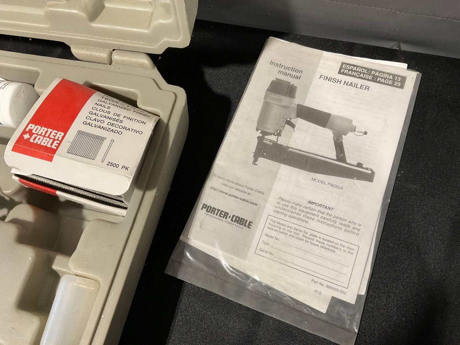 Porter Cable Model FN250A 16 GA Finish Nailer in molded plastic case, w/manual - 3