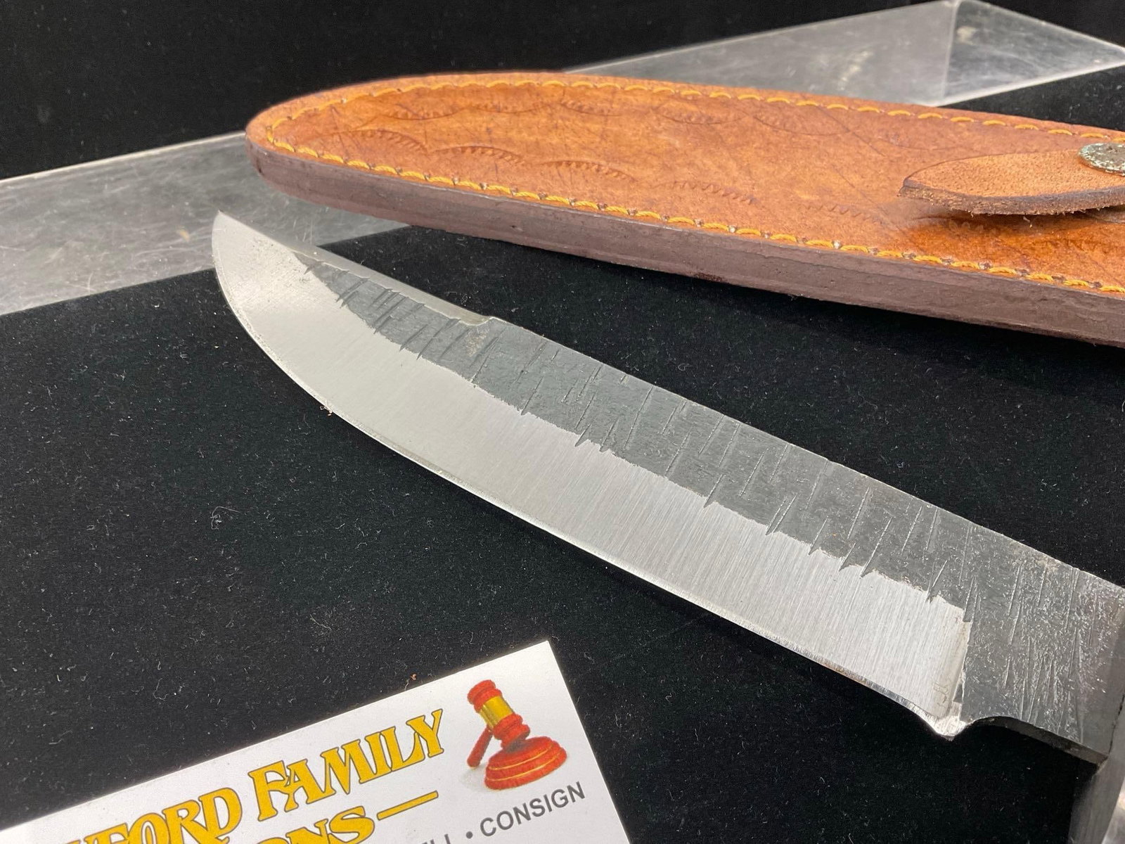 Large Handmade Knife, 7 inch blade, Leather Sheath, w/grey & Rainbow Handle Scales - 3