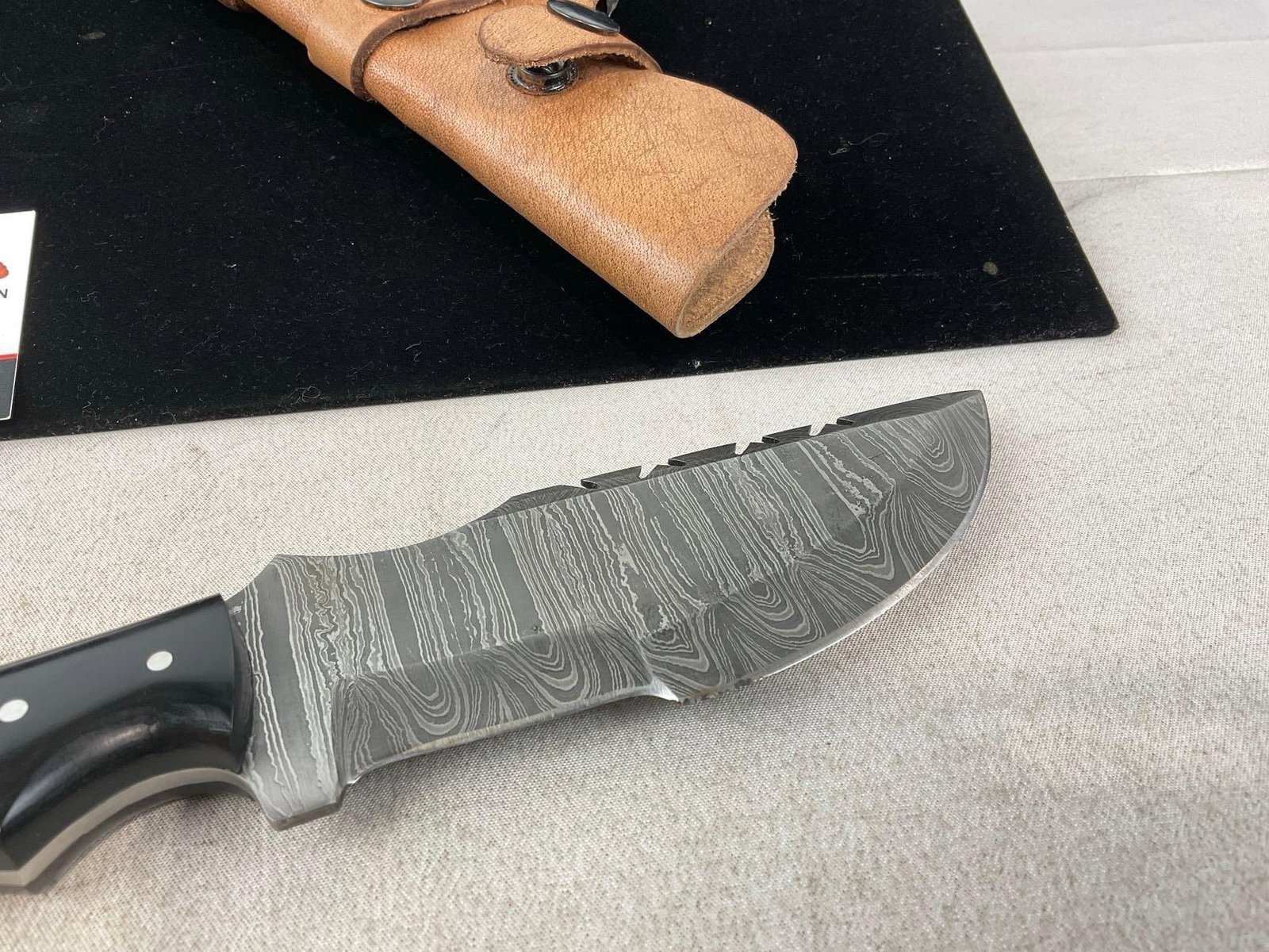 Damascus Blade Knife, 6 inch, Black & Purple Resin Handle w/Leather Sheath - 5