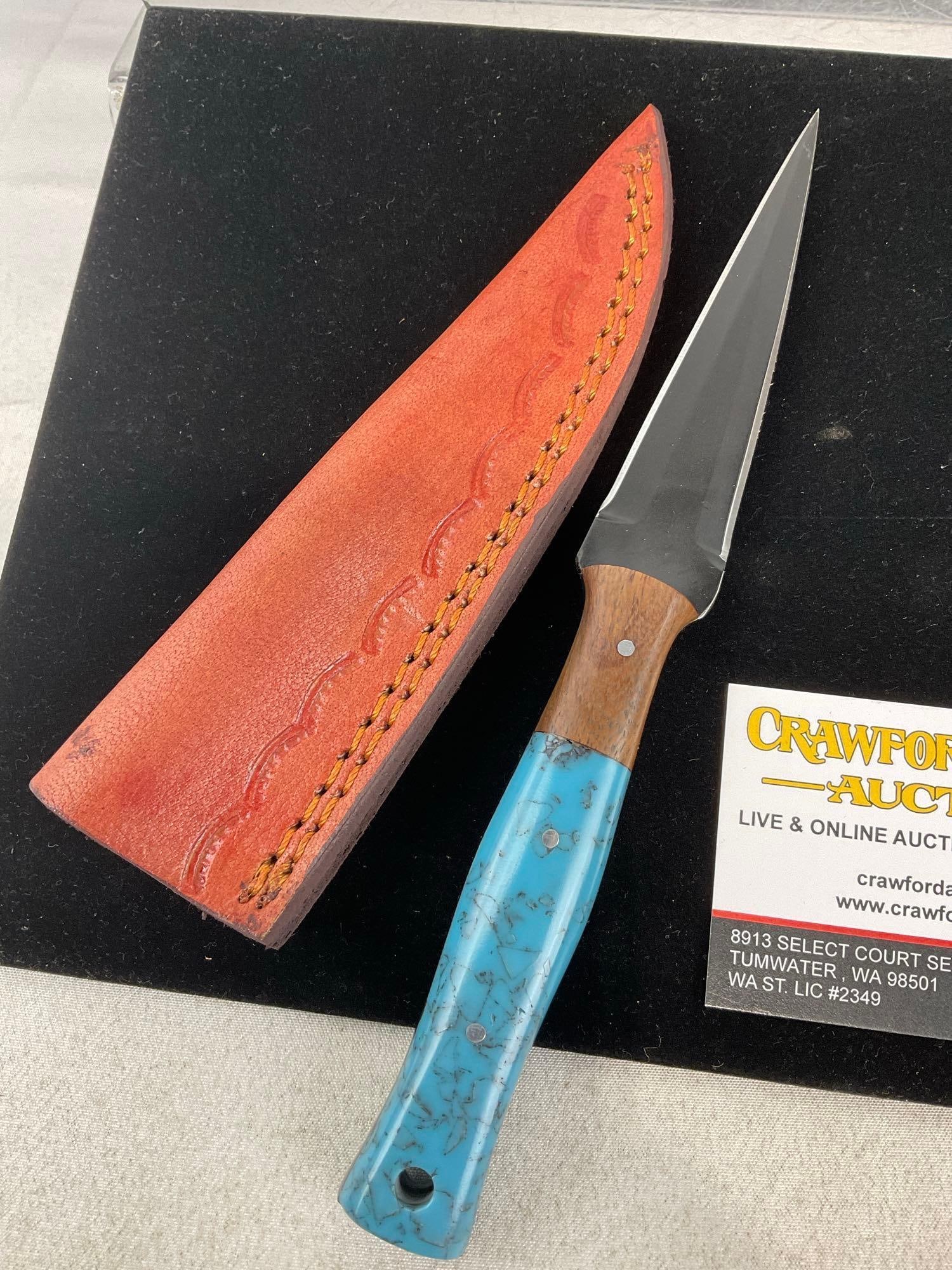 Pair of Handmade Daggers, w/custom two-tone resin handles, & Leather Sheaths - 2