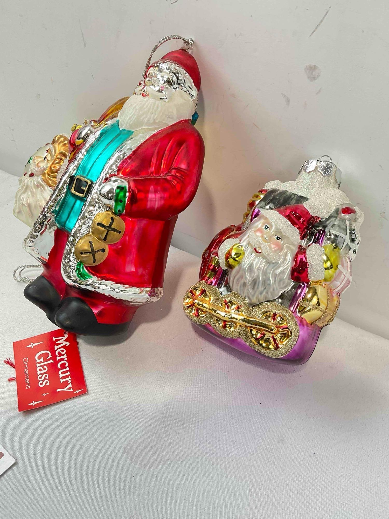 3 pcs Vintage Glass Christmas Tree Ornament Collection, incl. Dept. 56 Mercury Glass Santa. - 2